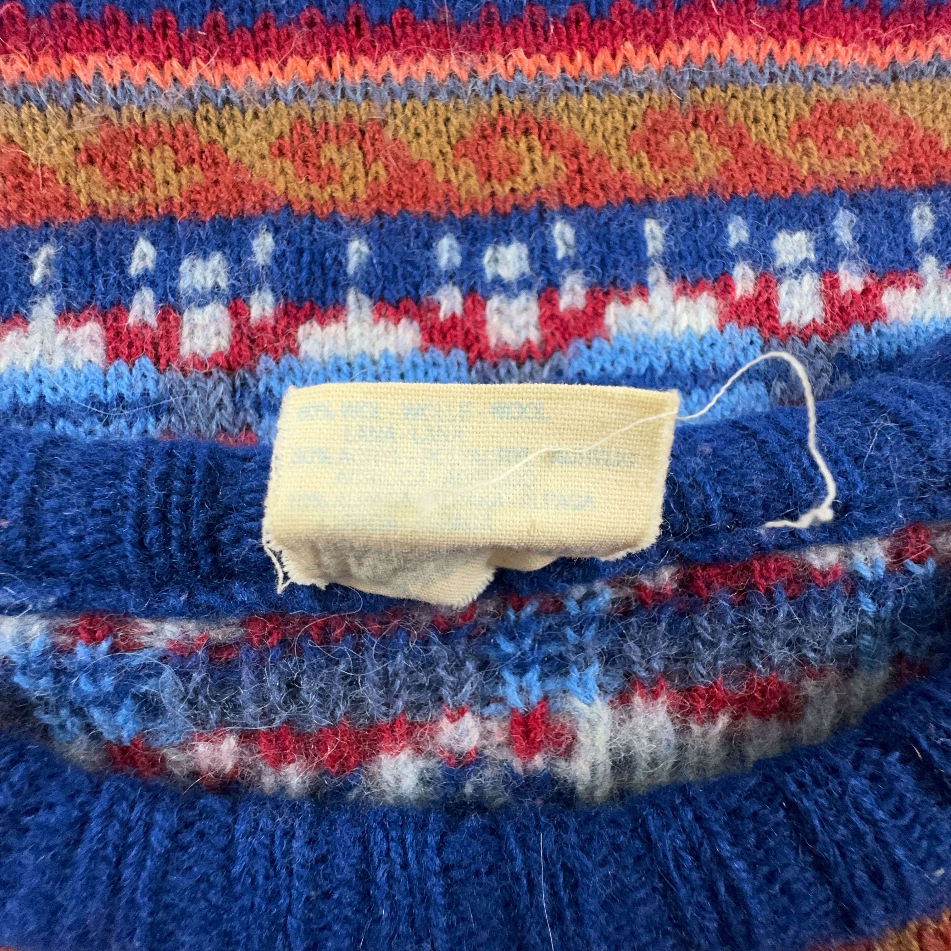 Maglione Vintage 60% lana a girocollo blu e arancione a righe - Taglia 176 uomo