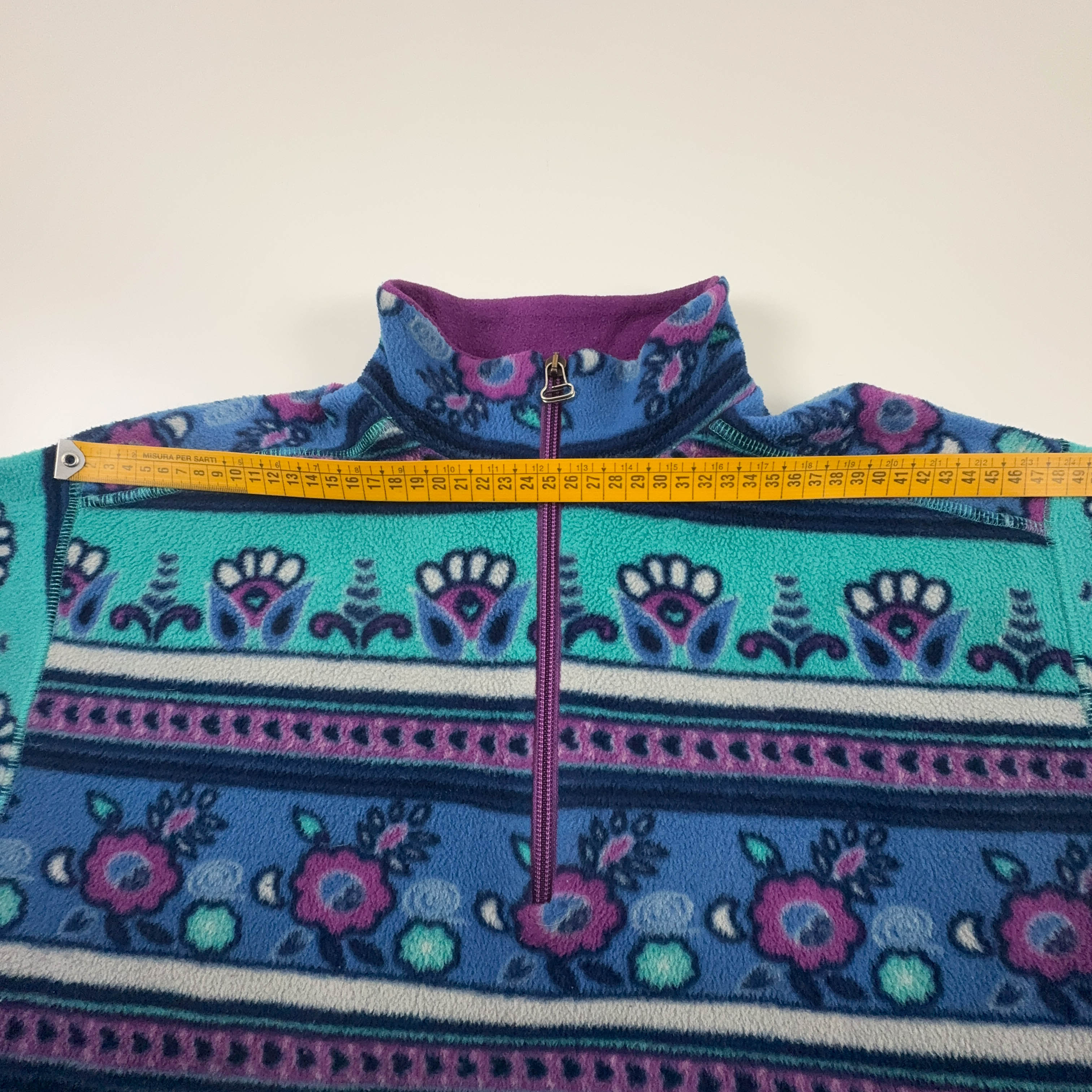 Pile Vintage viola verde e blu a fantasia astratta anni 80 90 - Taglia 42 uomo