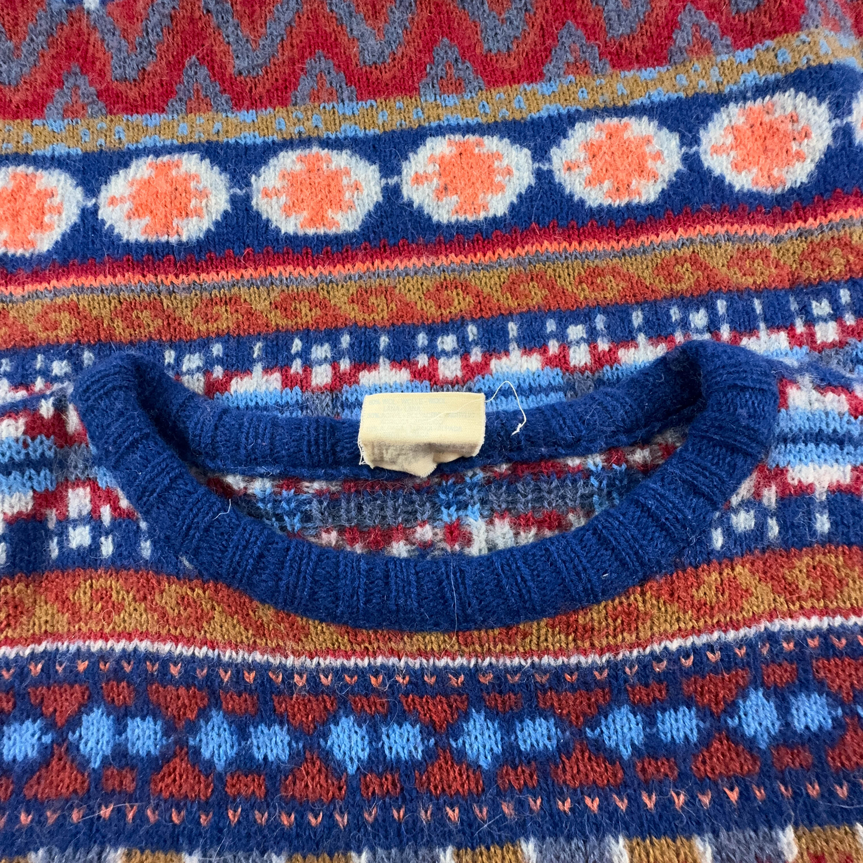 Maglione Vintage 60% lana a girocollo blu e arancione a righe - Taglia 176 uomo