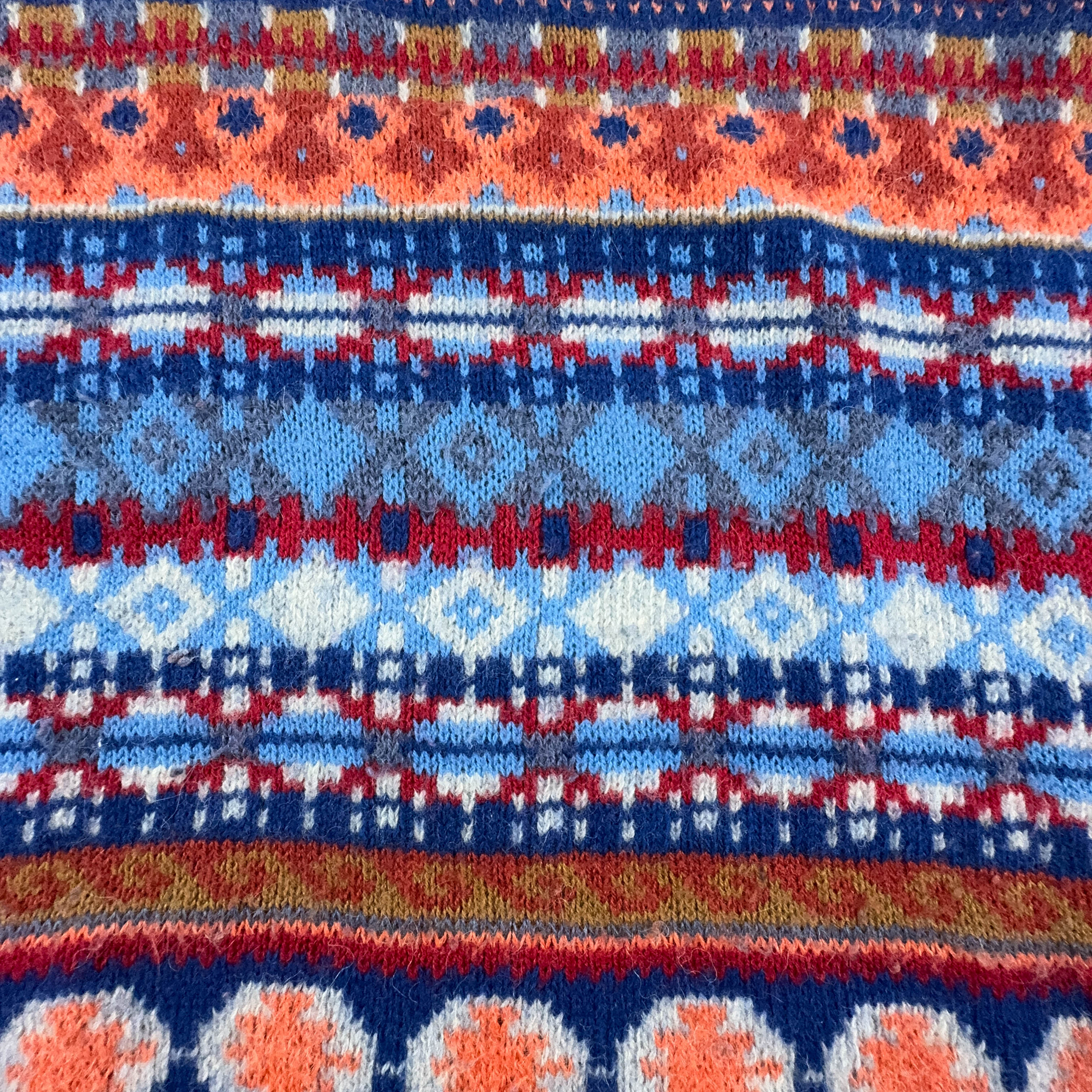 Maglione Vintage 60% lana a girocollo blu e arancione a righe - Taglia 176 uomo