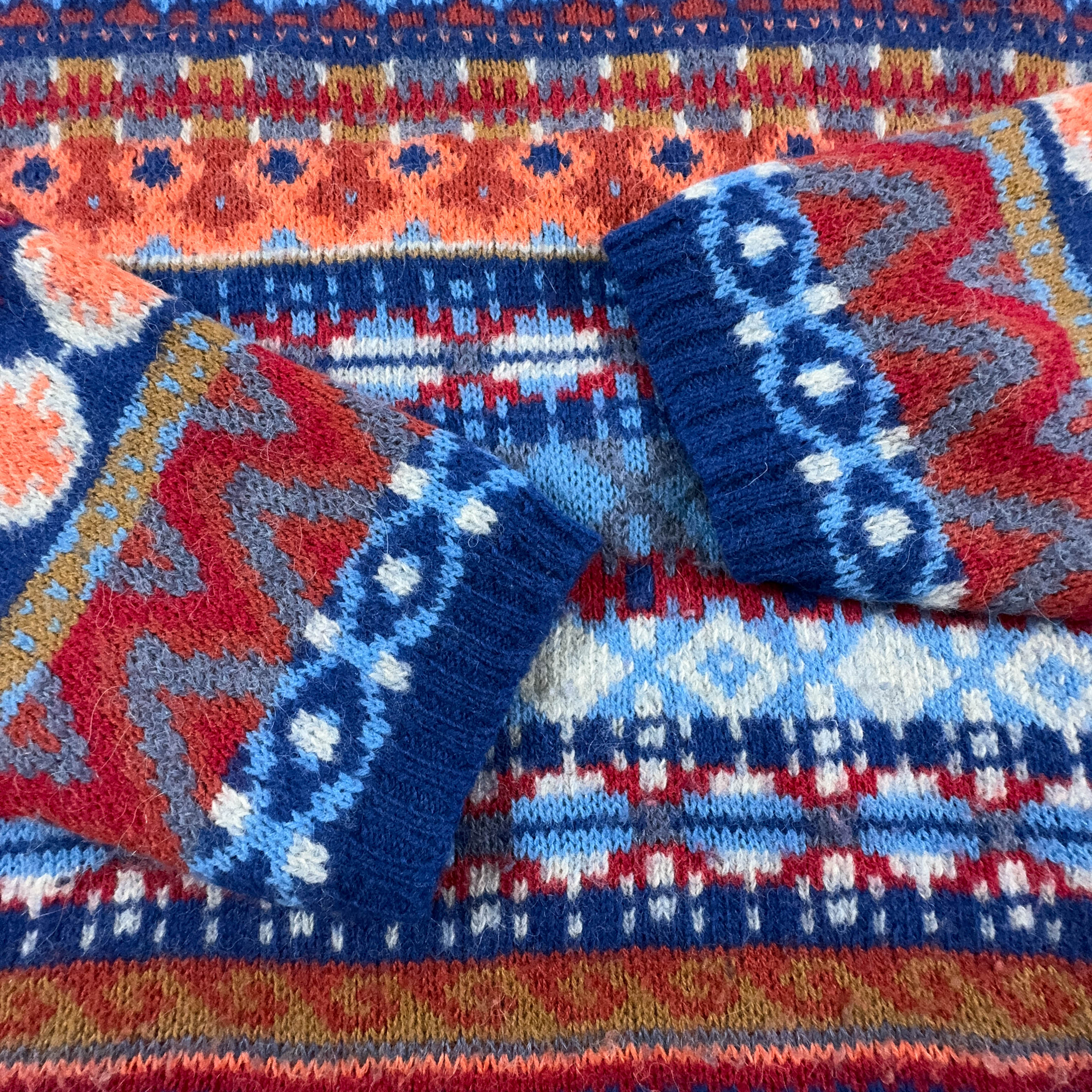 Maglione Vintage 60% lana a girocollo blu e arancione a righe - Taglia 176 uomo