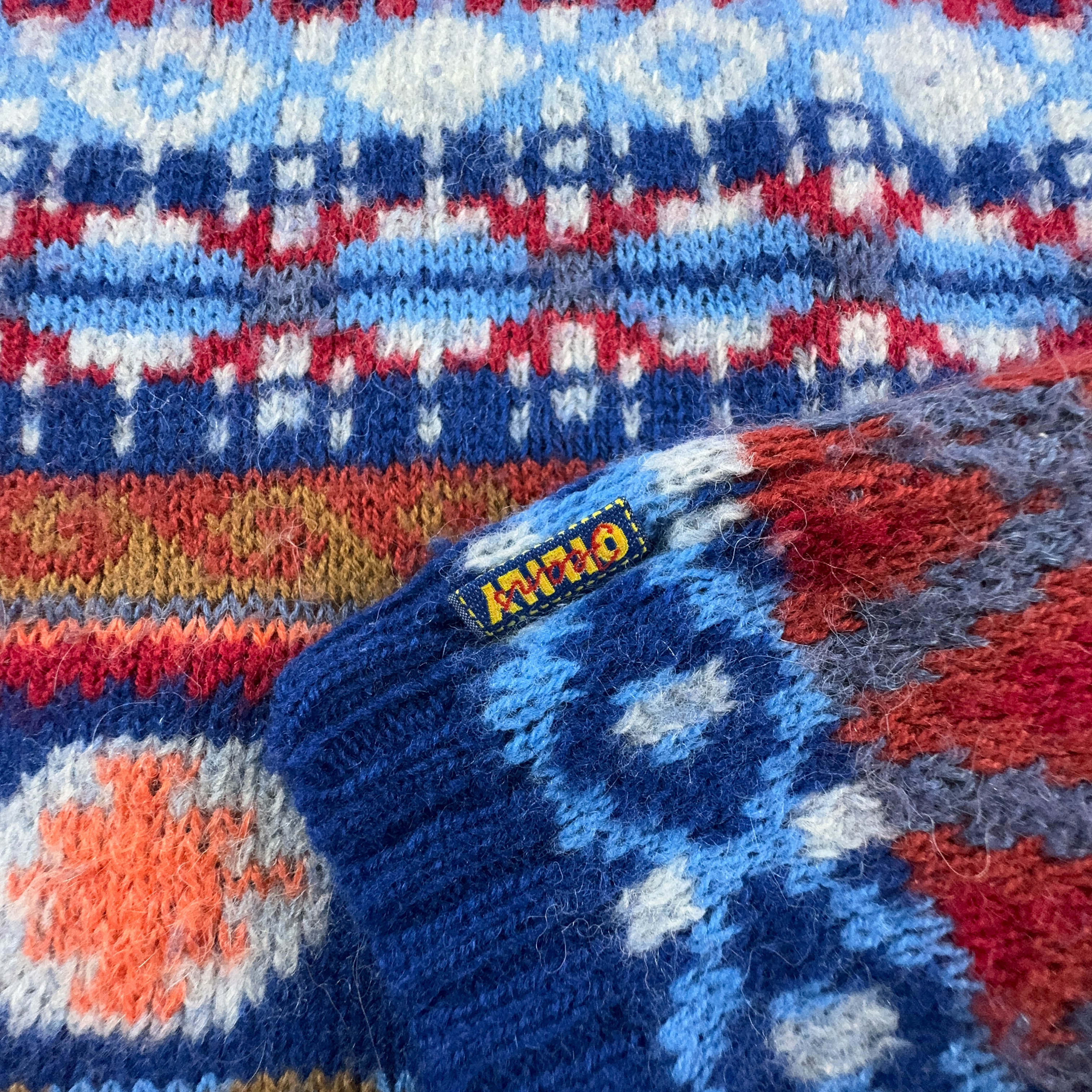 Maglione Vintage 60% lana a girocollo blu e arancione a righe - Taglia 176 uomo