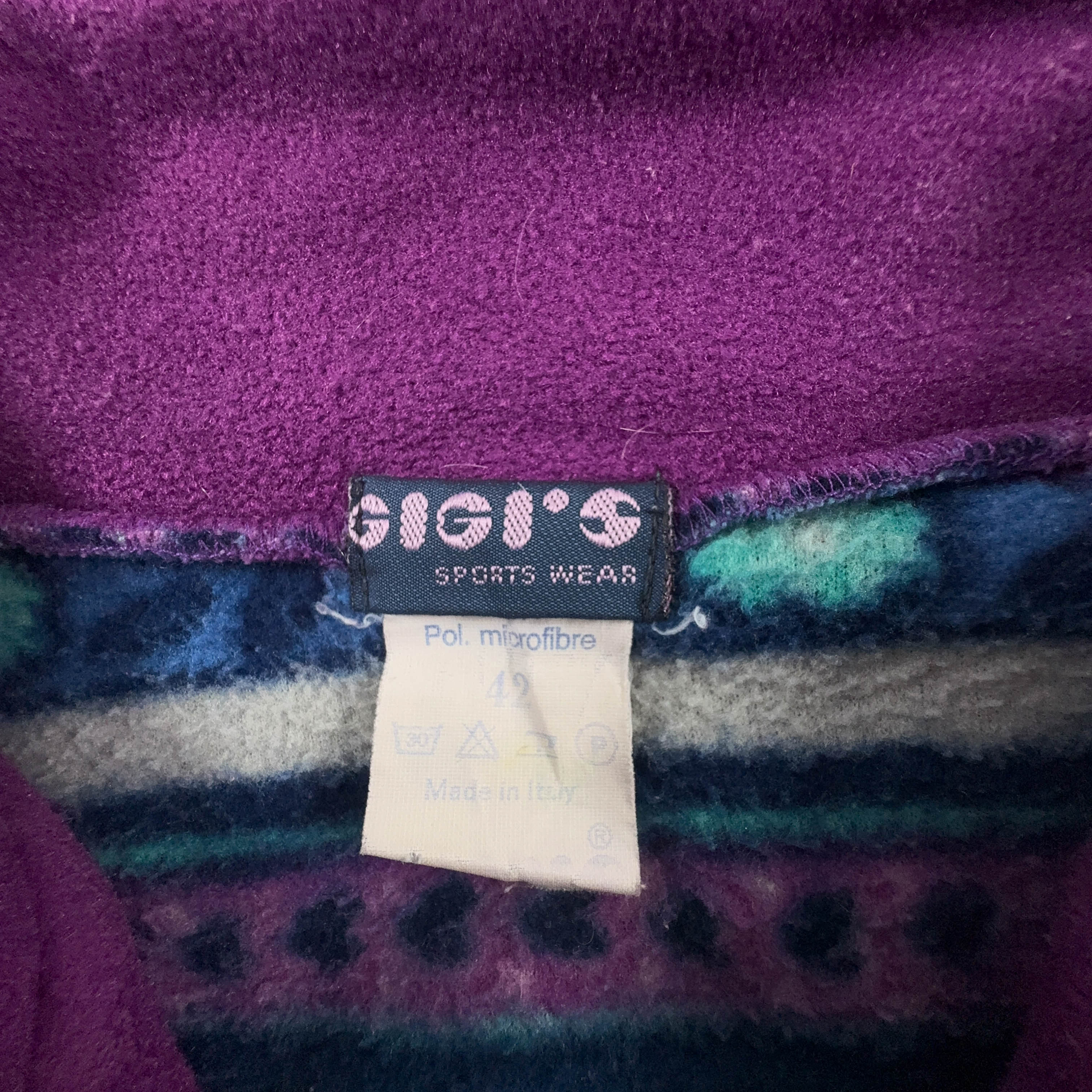 Pile Vintage viola verde e blu a fantasia astratta anni 80 90 - Taglia 42 uomo