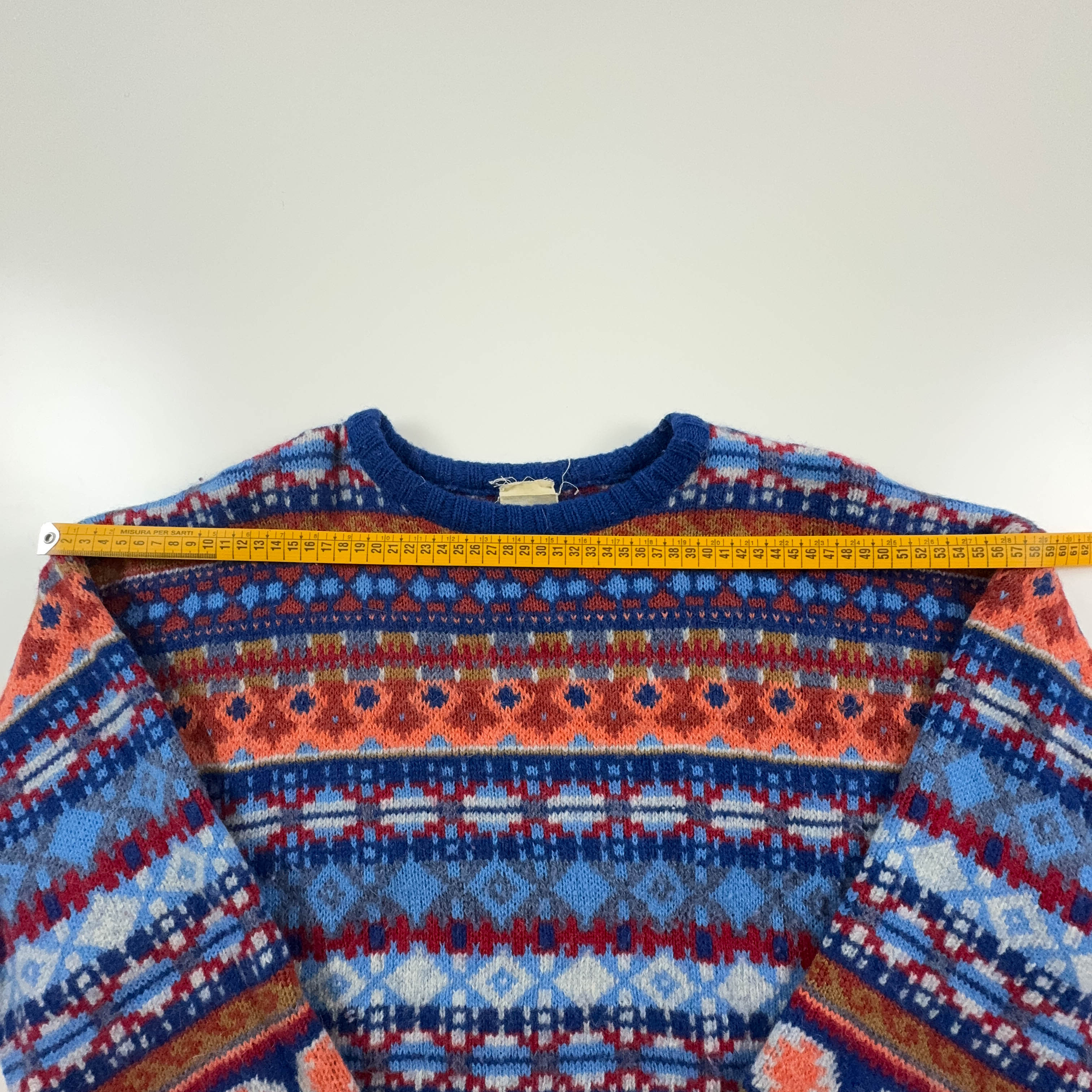 Maglione Vintage 60% lana a girocollo blu e arancione a righe - Taglia 176 uomo