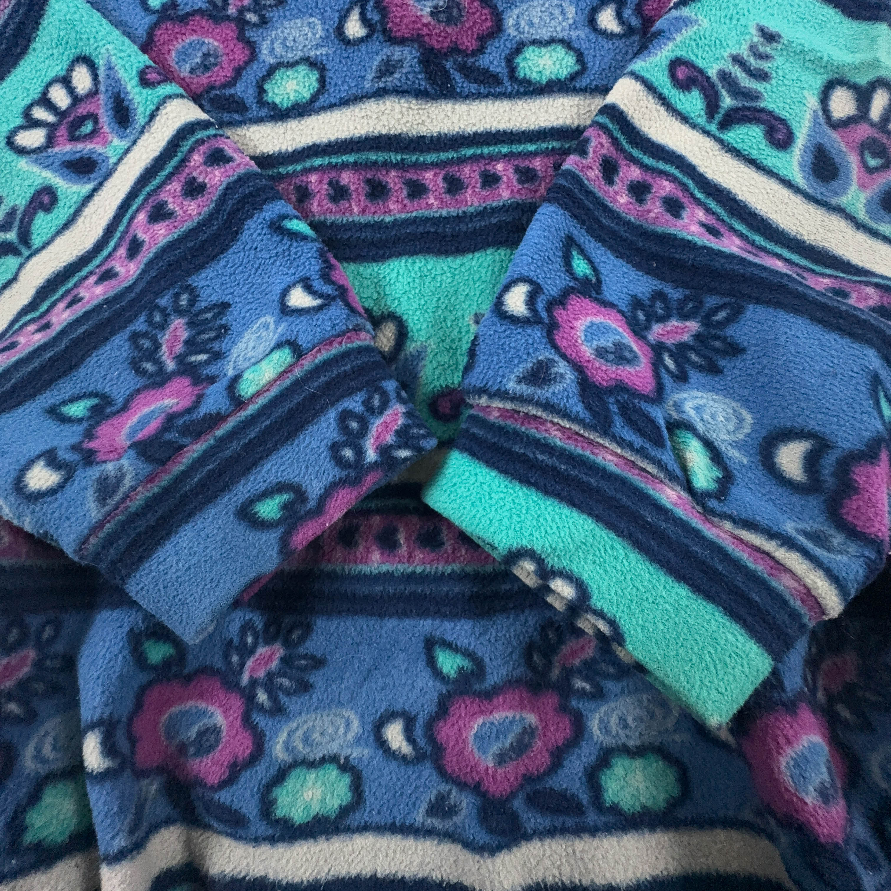 Pile Vintage viola verde e blu a fantasia astratta anni 80 90 - Taglia 42 uomo