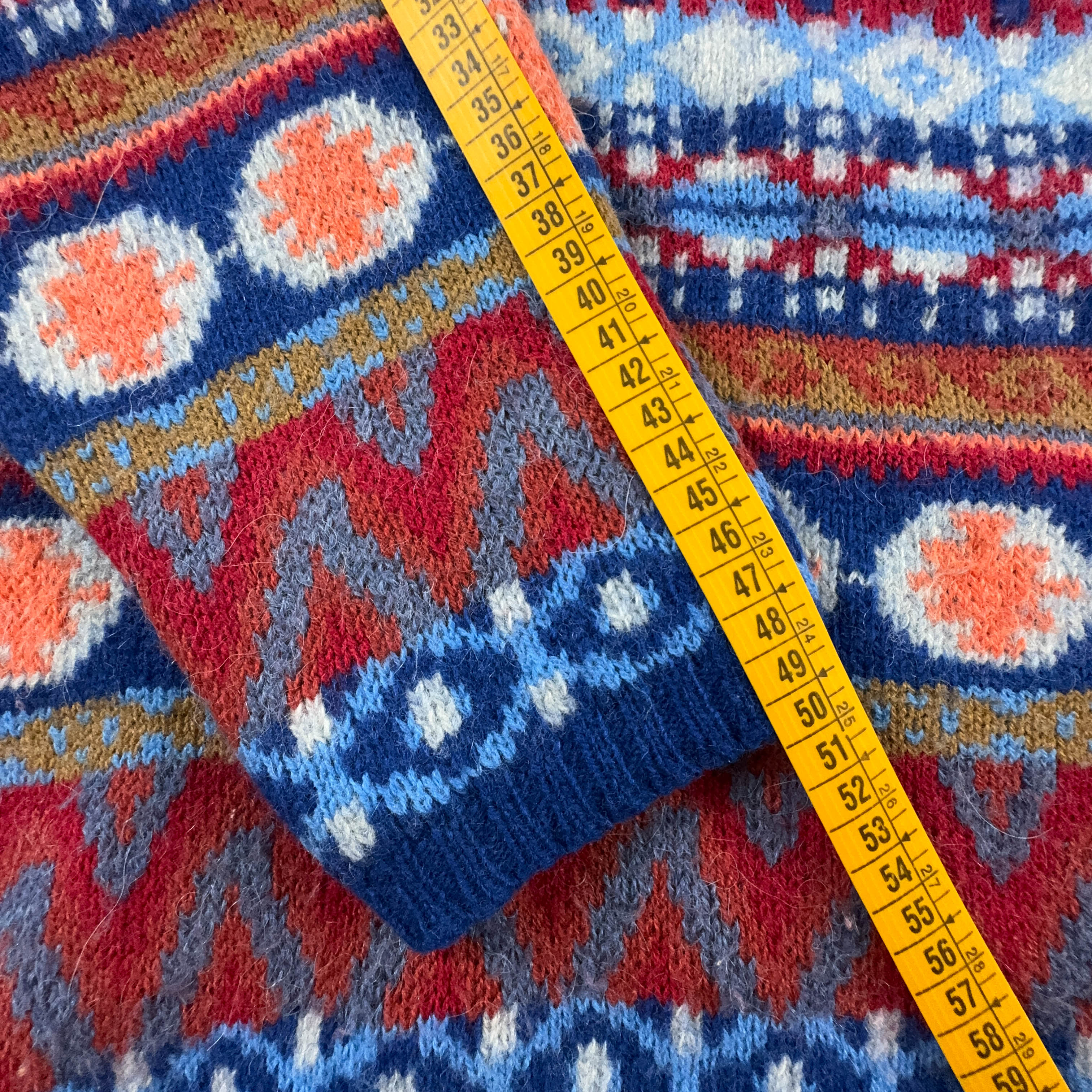 Maglione Vintage 60% lana a girocollo blu e arancione a righe - Taglia 176 uomo