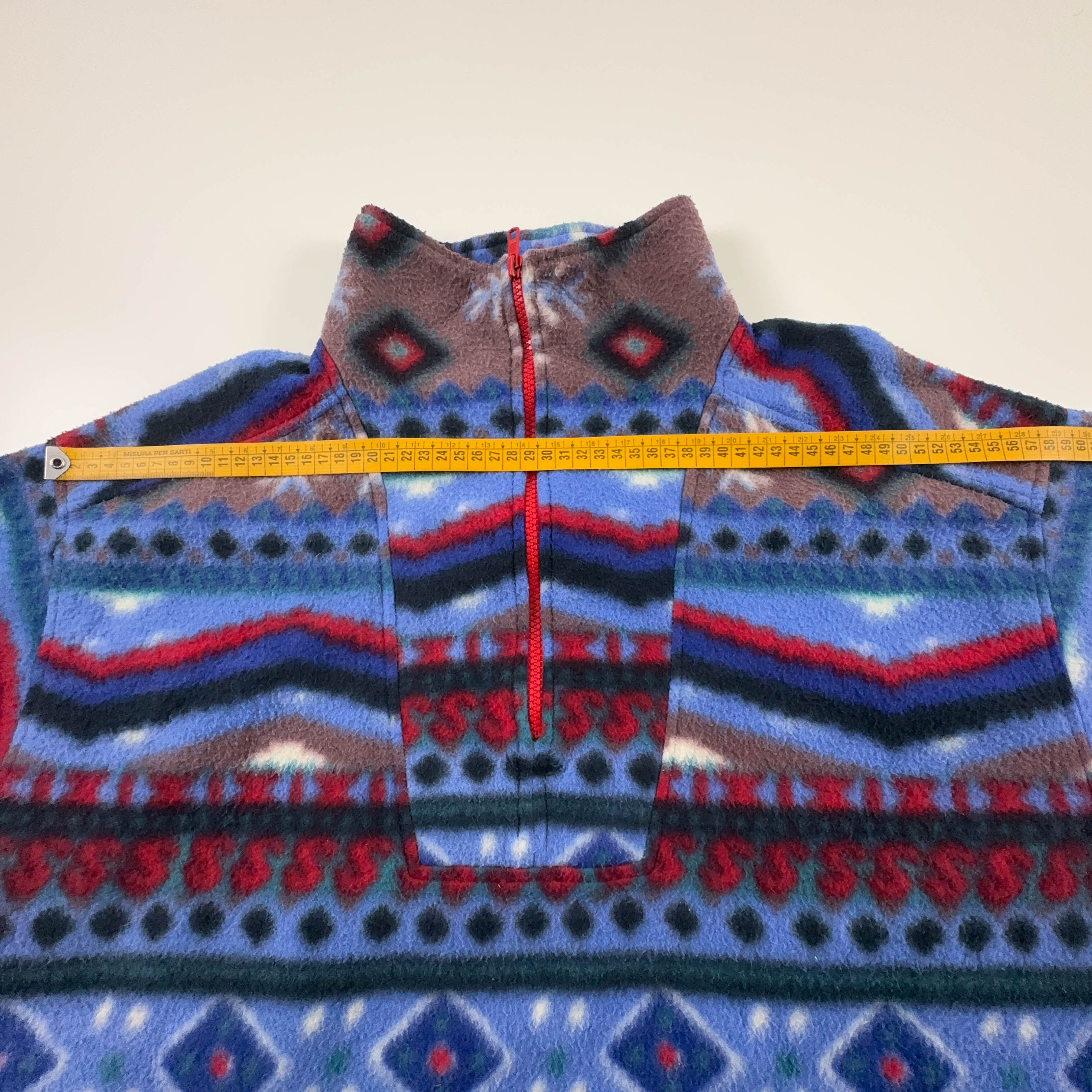 Pile Vintage azzurro e rosso fantasia astratta anni 80 90 - Taglia XL uomo