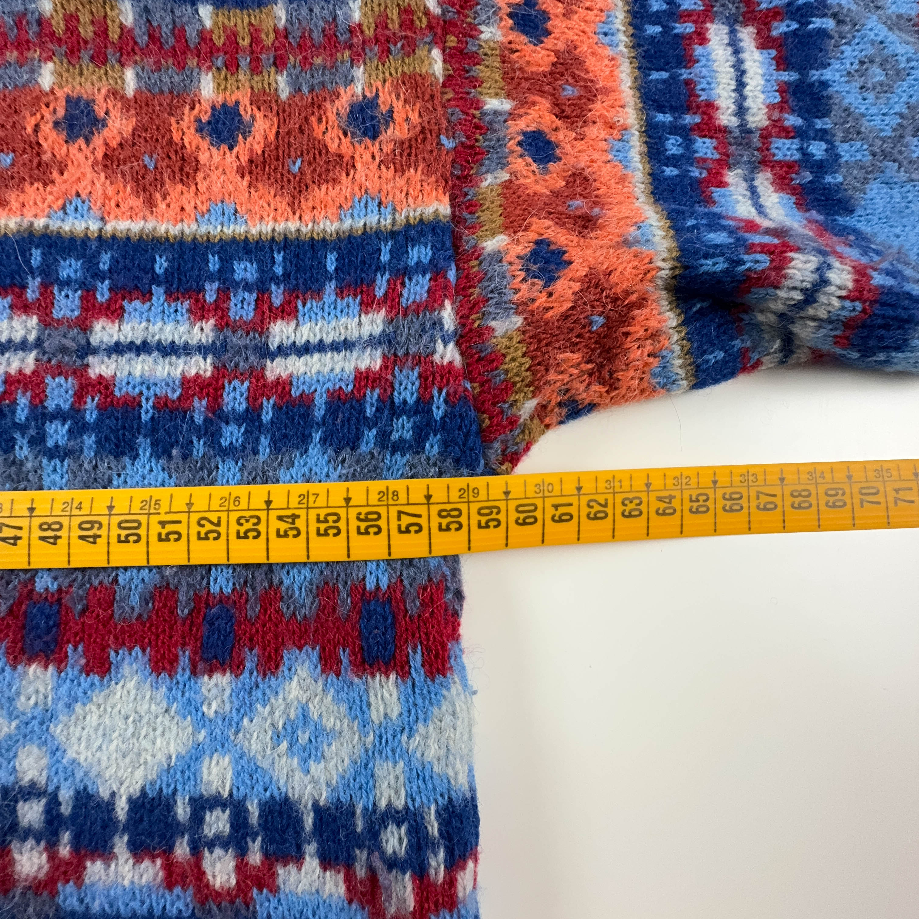 Maglione Vintage 60% lana a girocollo blu e arancione a righe - Taglia 176 uomo