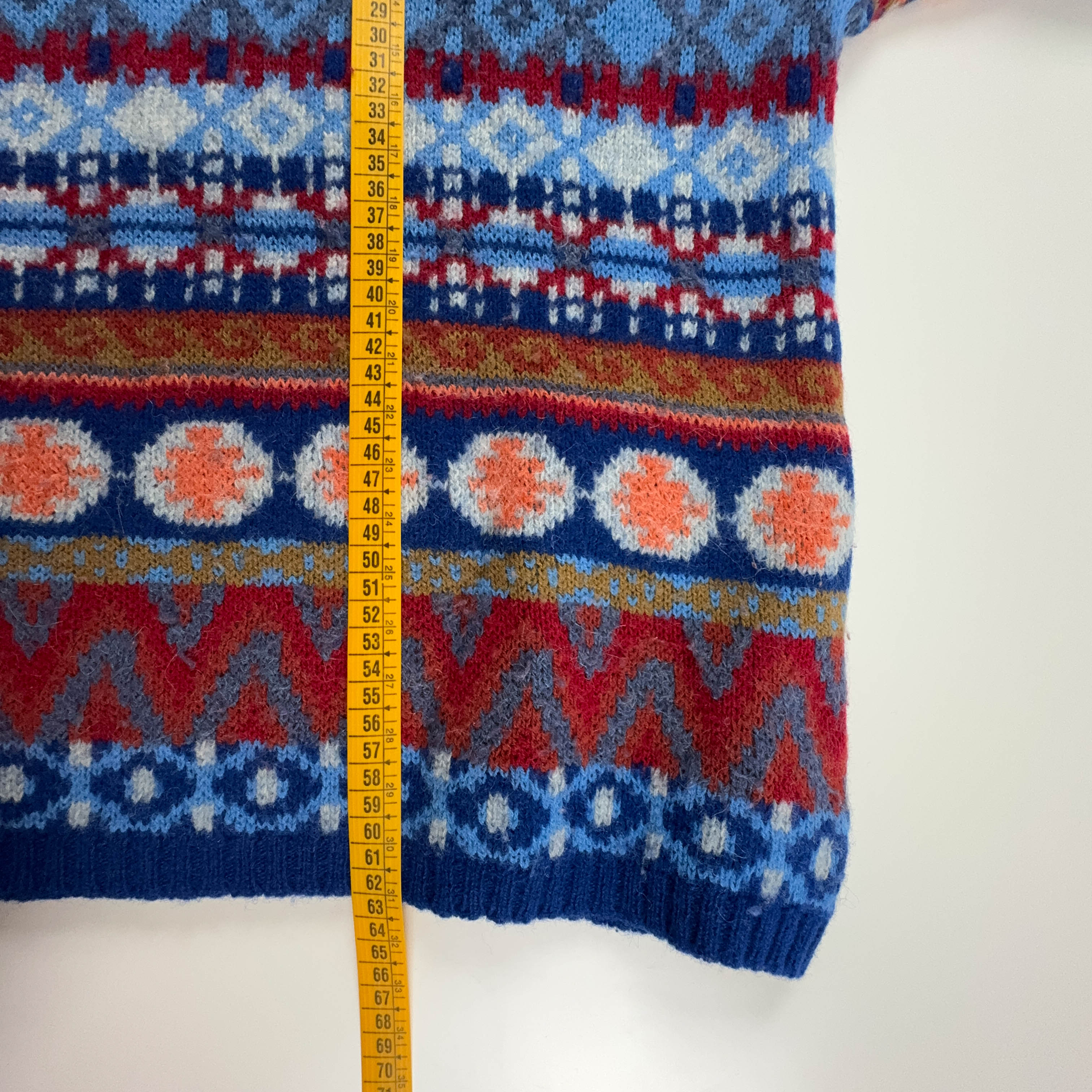 Maglione Vintage 60% lana a girocollo blu e arancione a righe - Taglia 176 uomo