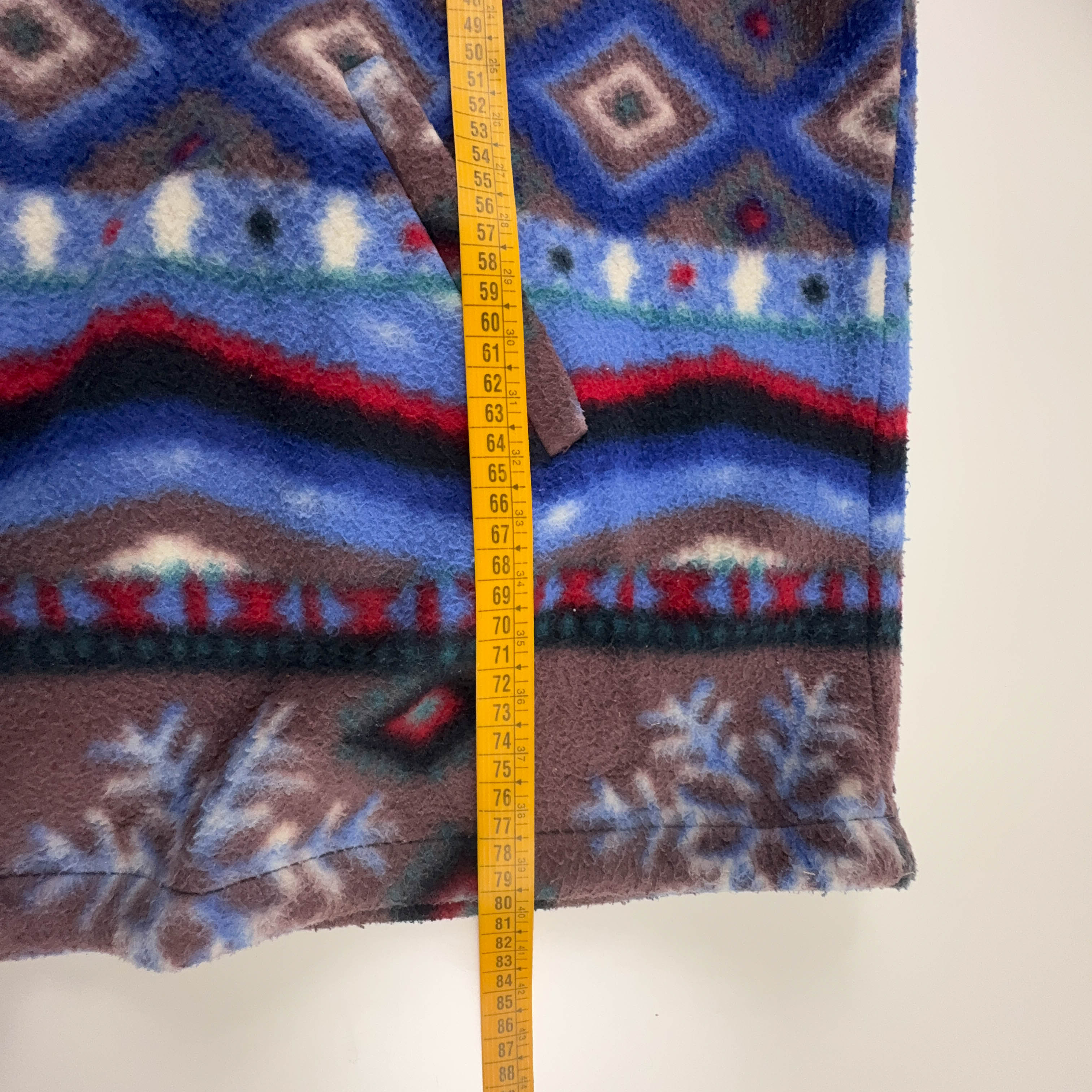 Pile Vintage azzurro e rosso fantasia astratta anni 80 90 - Taglia XL uomo