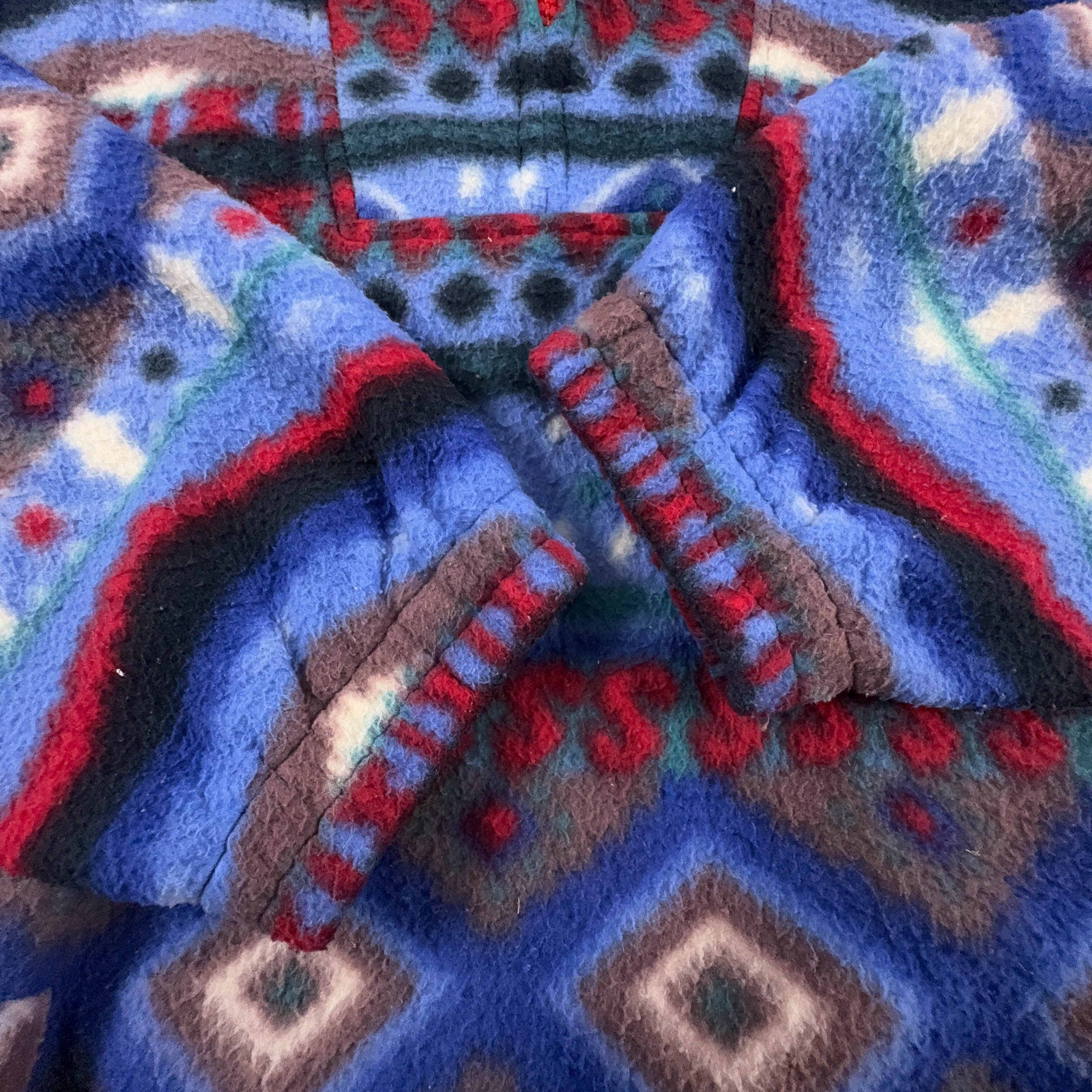 Pile Vintage azzurro e rosso fantasia astratta anni 80 90 - Taglia XL uomo