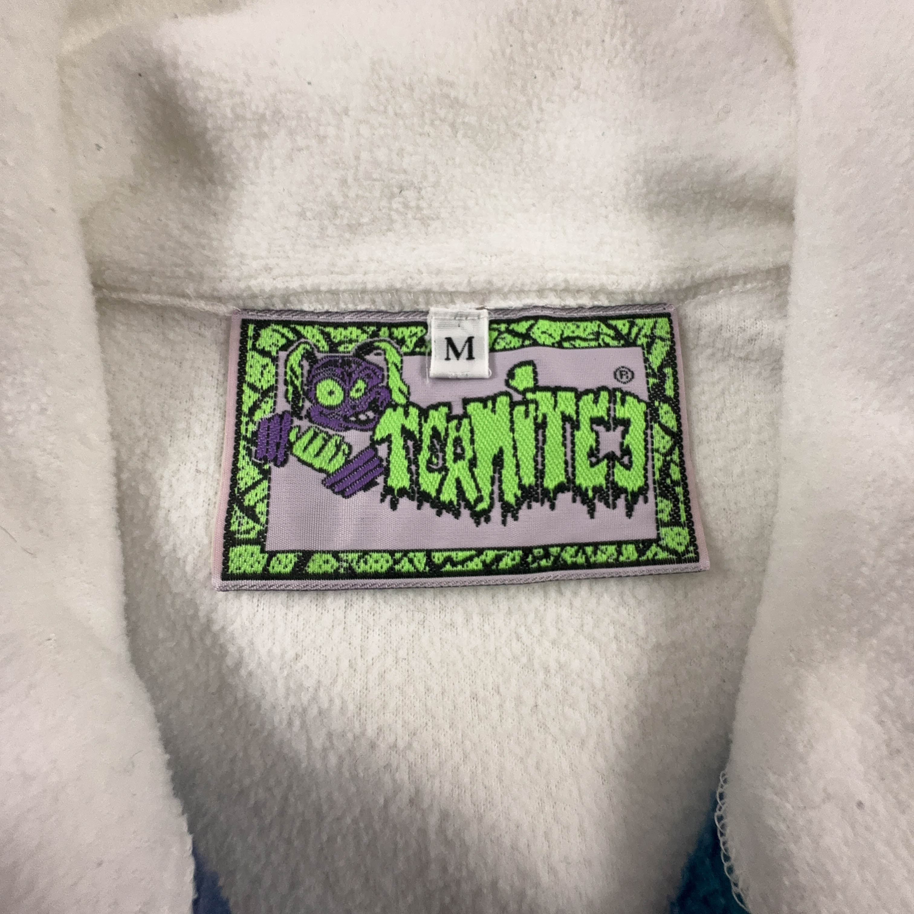 Pile Vintage bianco e blu a fantasia con patch anni 80 90 - Taglia M uomo