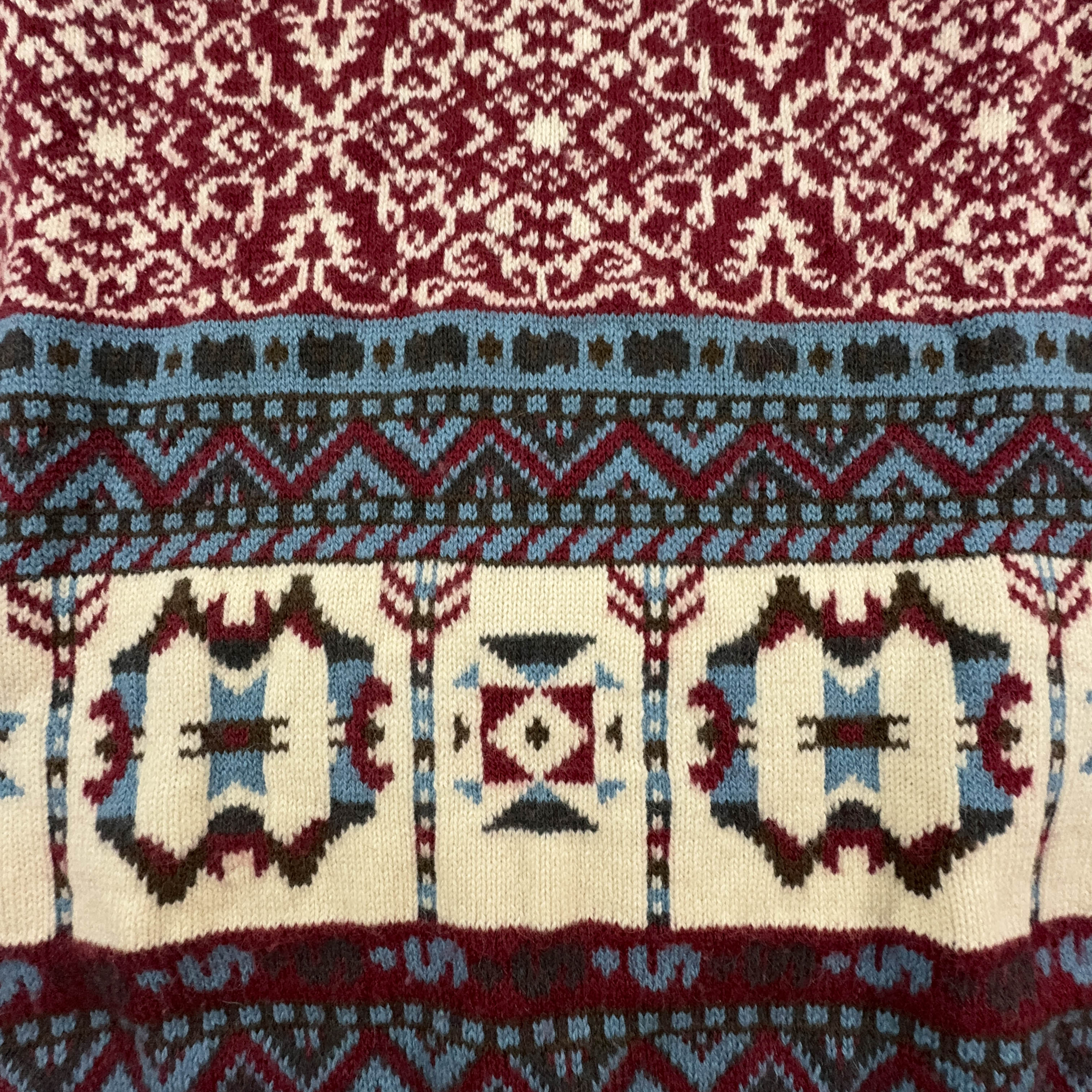 Maglione Vintage 88% lana a fantasia rossa e beige a girocollo - Taglia XL uomo