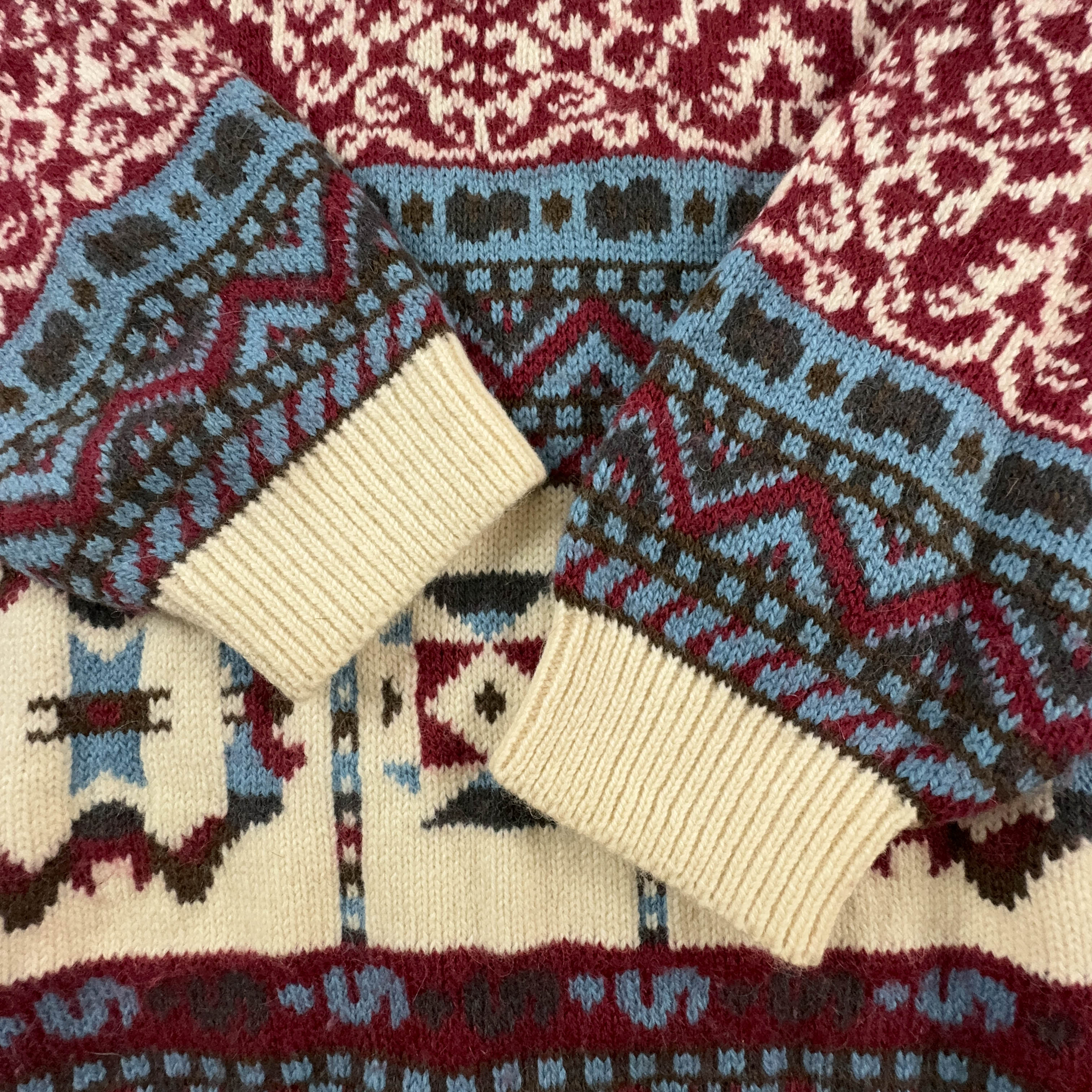 Maglione Vintage 88% lana a fantasia rossa e beige a girocollo - Taglia XL uomo