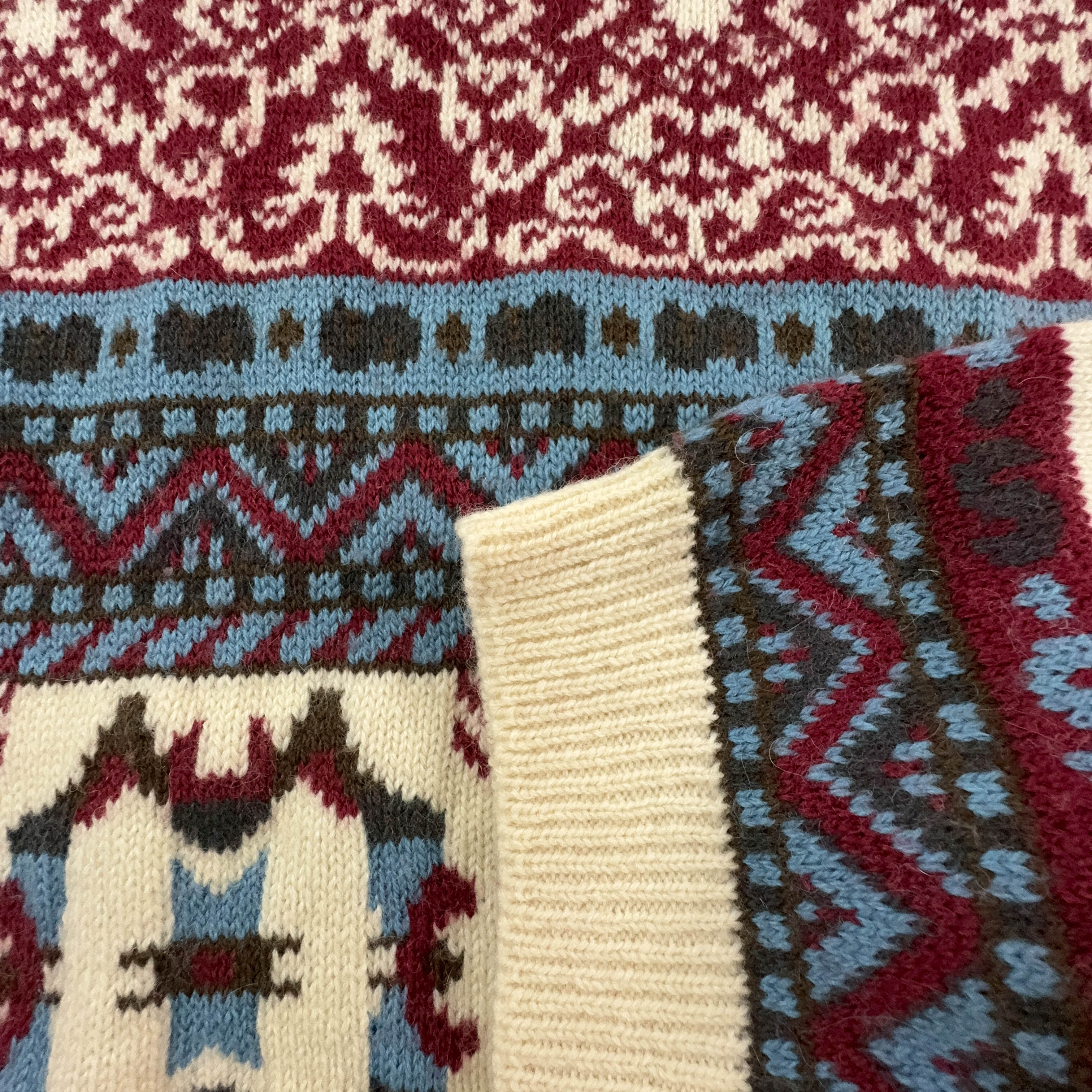 Maglione Vintage 88% lana a fantasia rossa e beige a girocollo - Taglia XL uomo