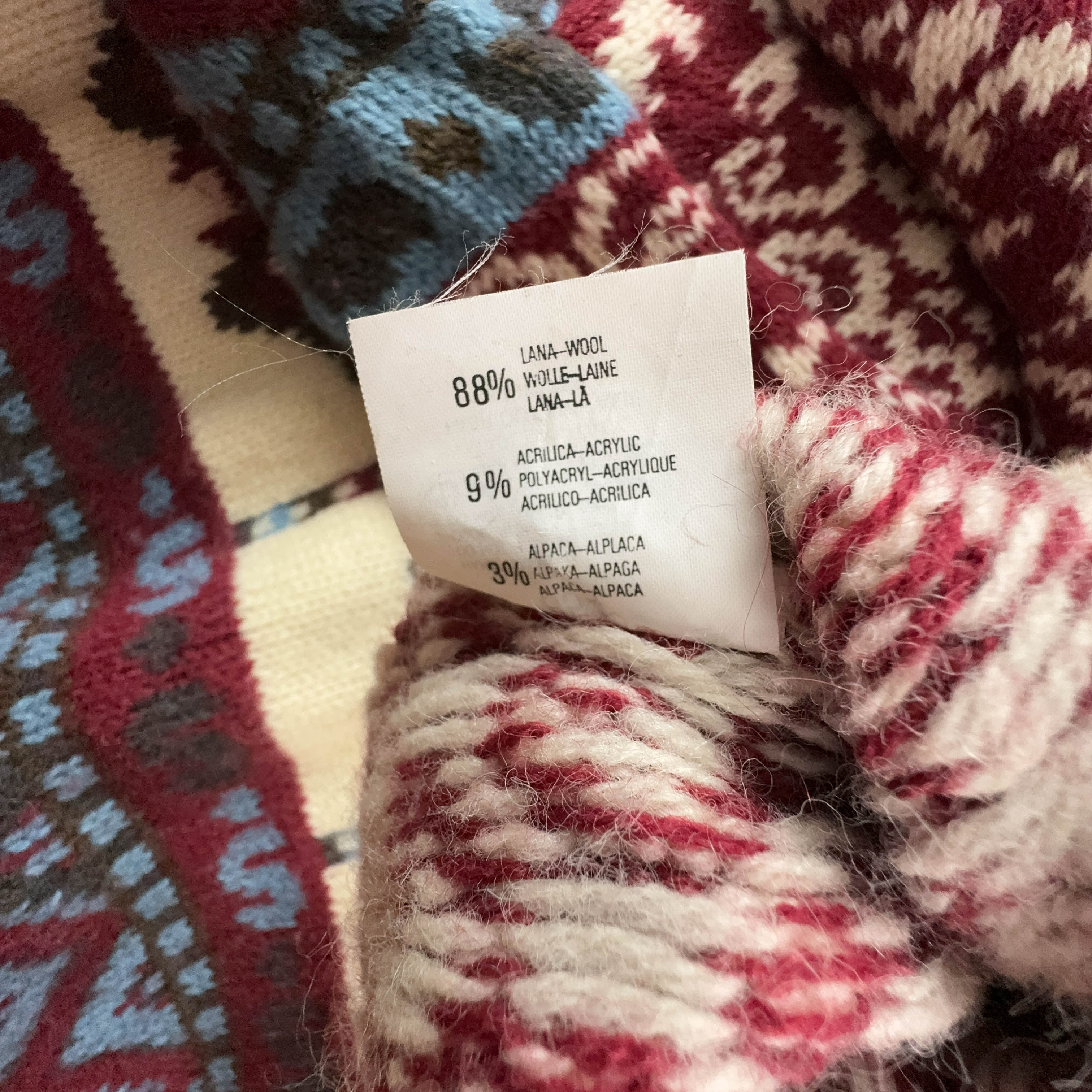 Maglione Vintage 88% lana a fantasia rossa e beige a girocollo - Taglia XL uomo