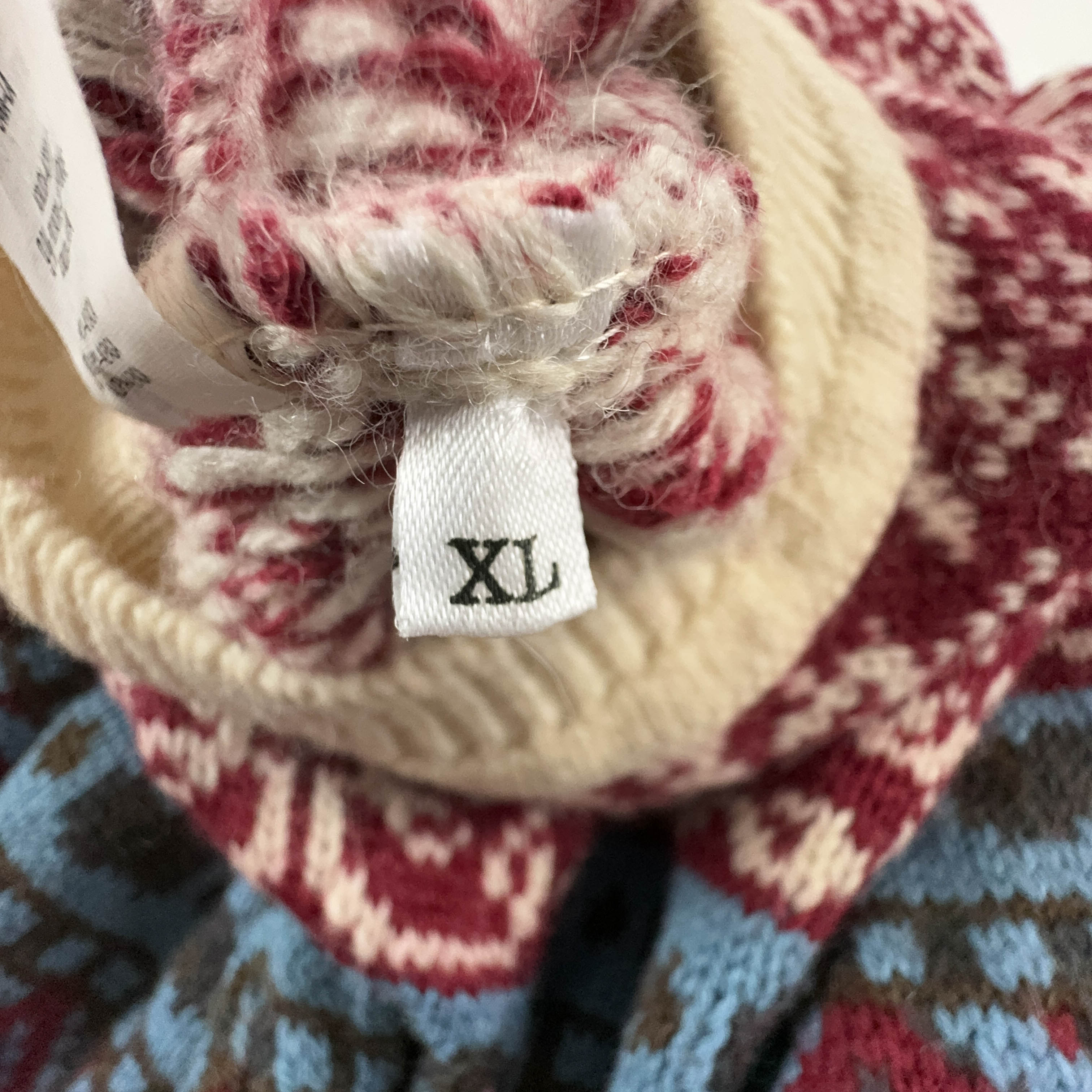 Maglione Vintage 88% lana a fantasia rossa e beige a girocollo - Taglia XL uomo