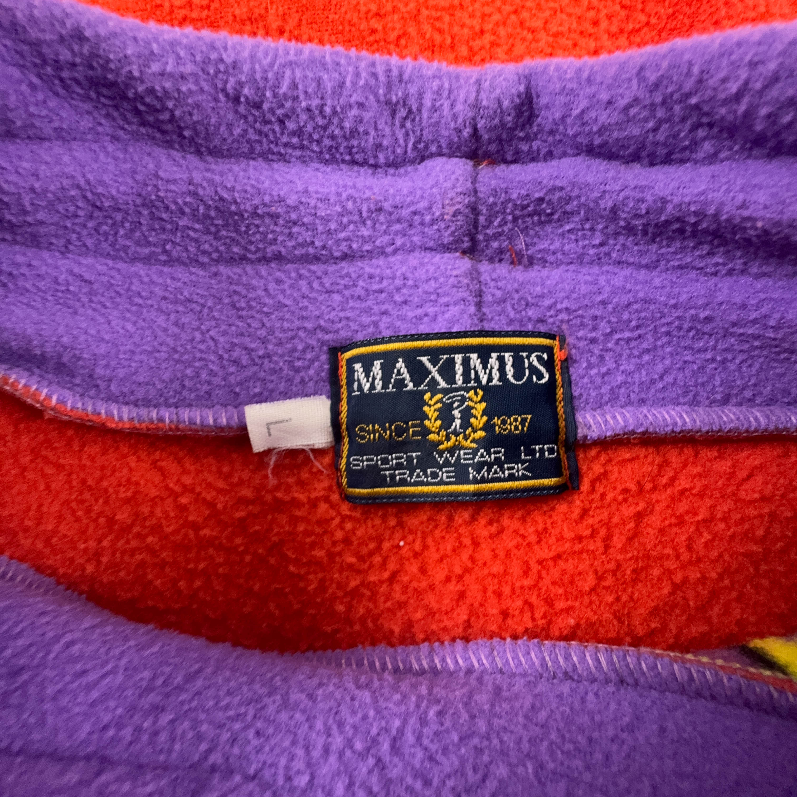 Pile Maximus Vintage multicolore astratto girocollo anni 80 90 - Taglia L/XL uomo