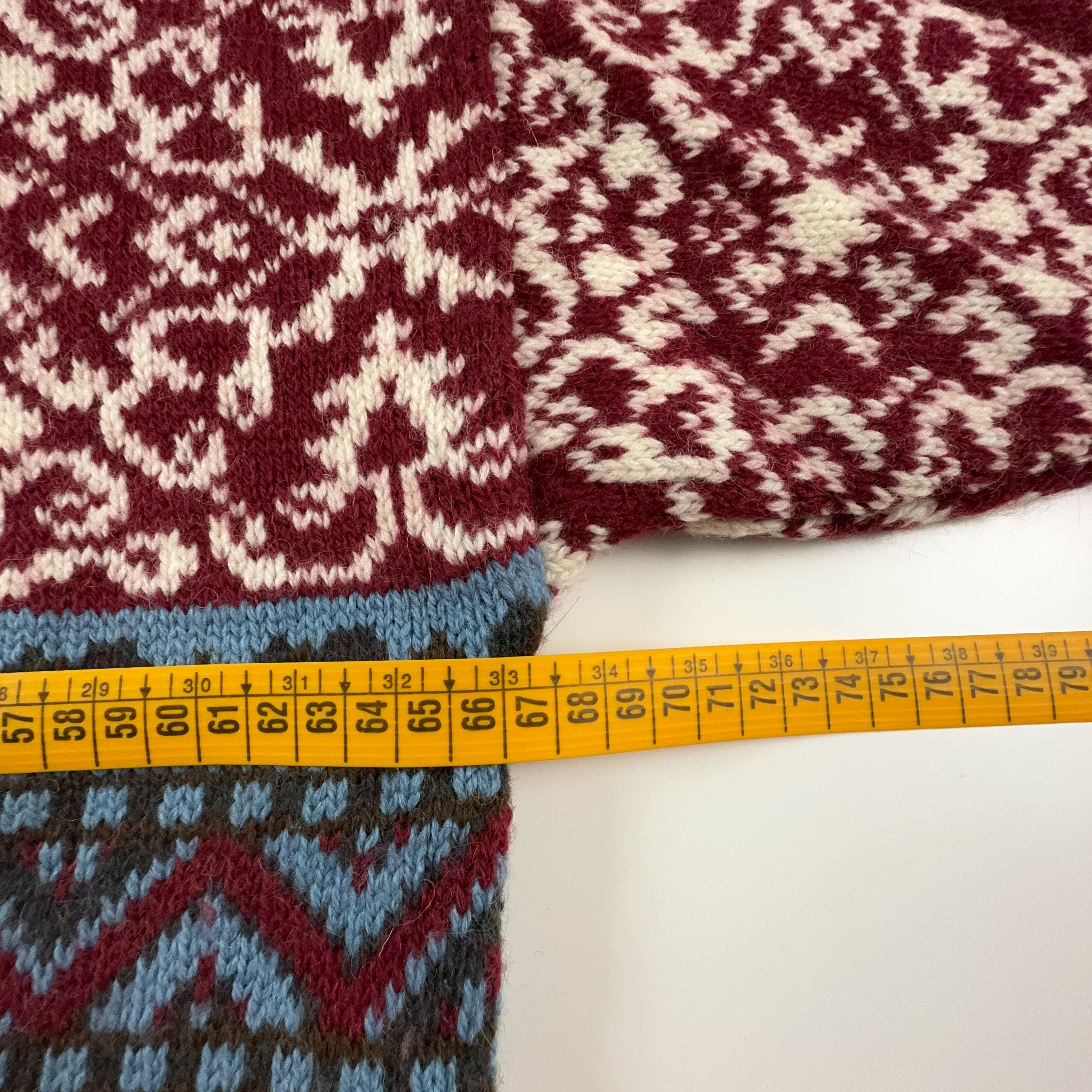 Maglione Vintage 88% lana a fantasia rossa e beige a girocollo - Taglia XL uomo