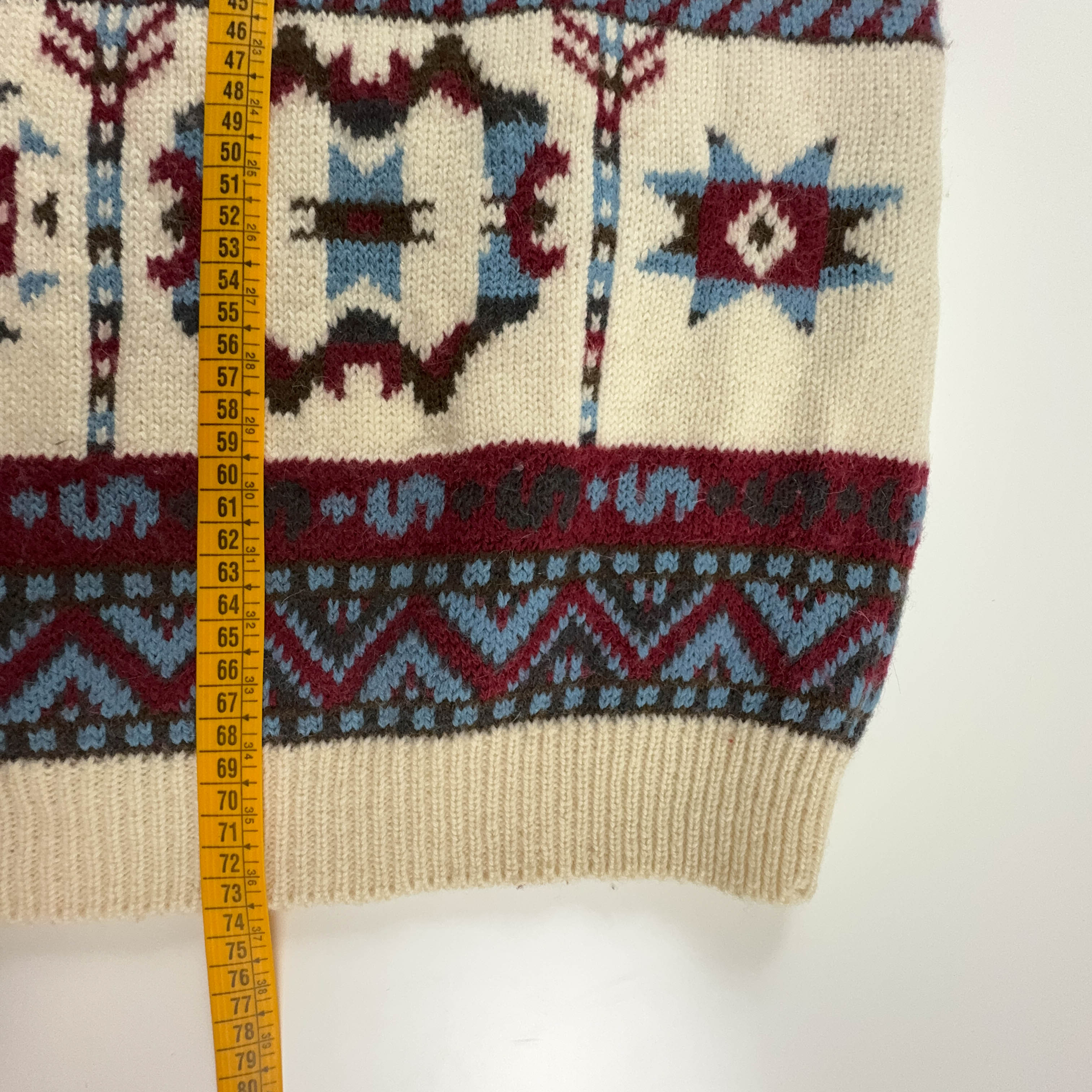 Maglione Vintage 88% lana a fantasia rossa e beige a girocollo - Taglia XL uomo