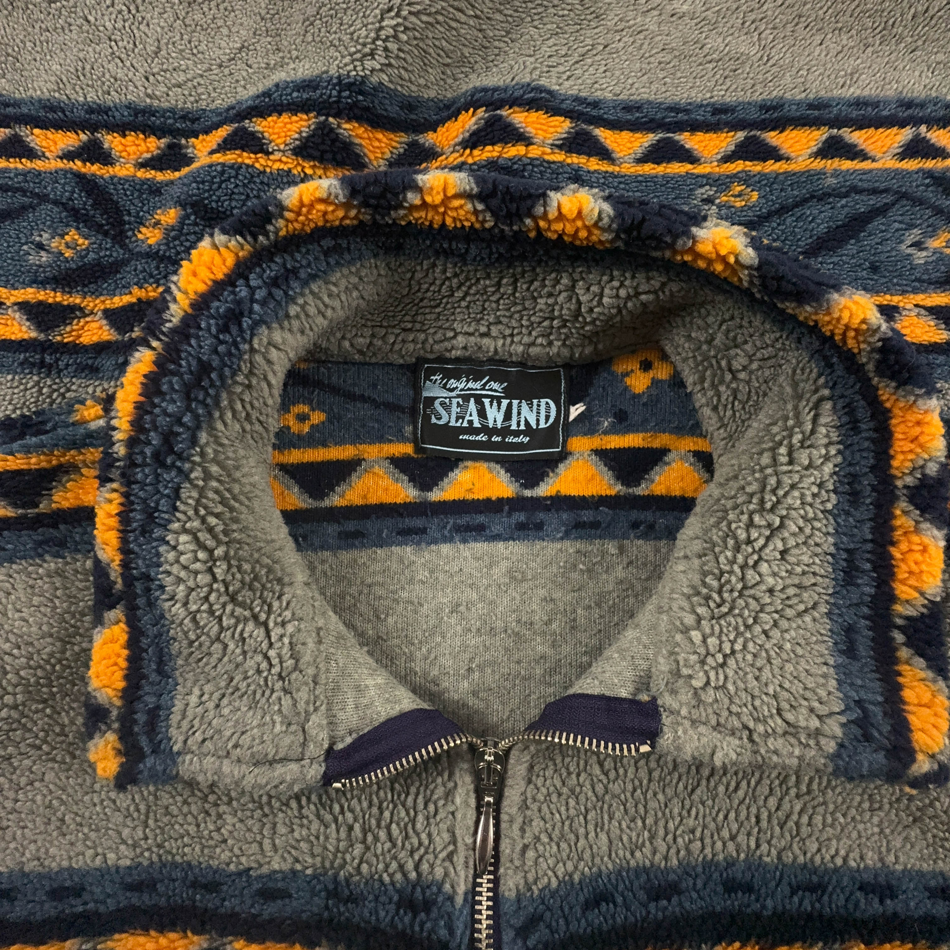 Pile Seawind Vintage grigio blu e giallo astratto anni 80 90 - Taglia L/XL uomo