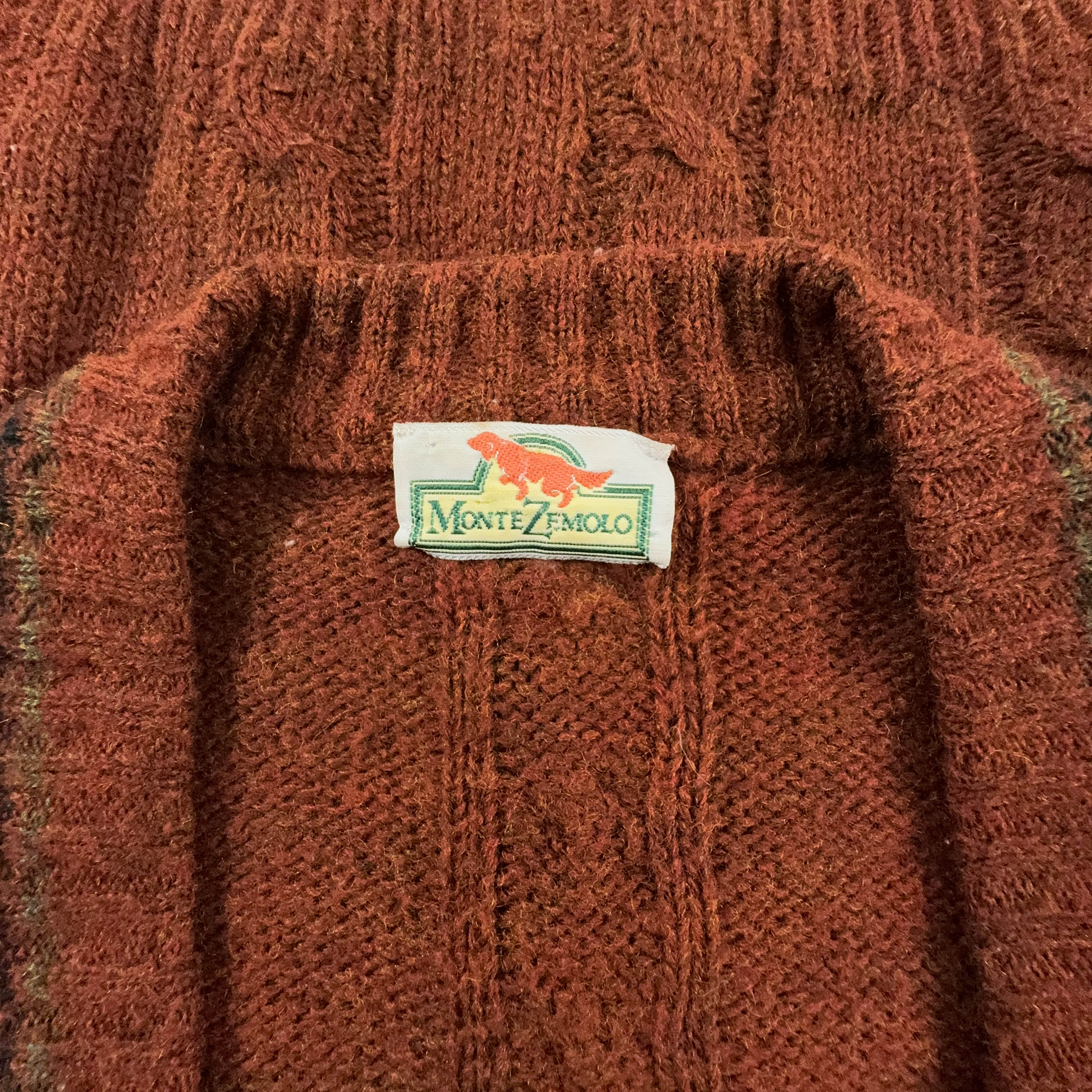 Cardigan Vintage marrone 50% lana intrecciato con ricamo - Taglia 50 uomo
