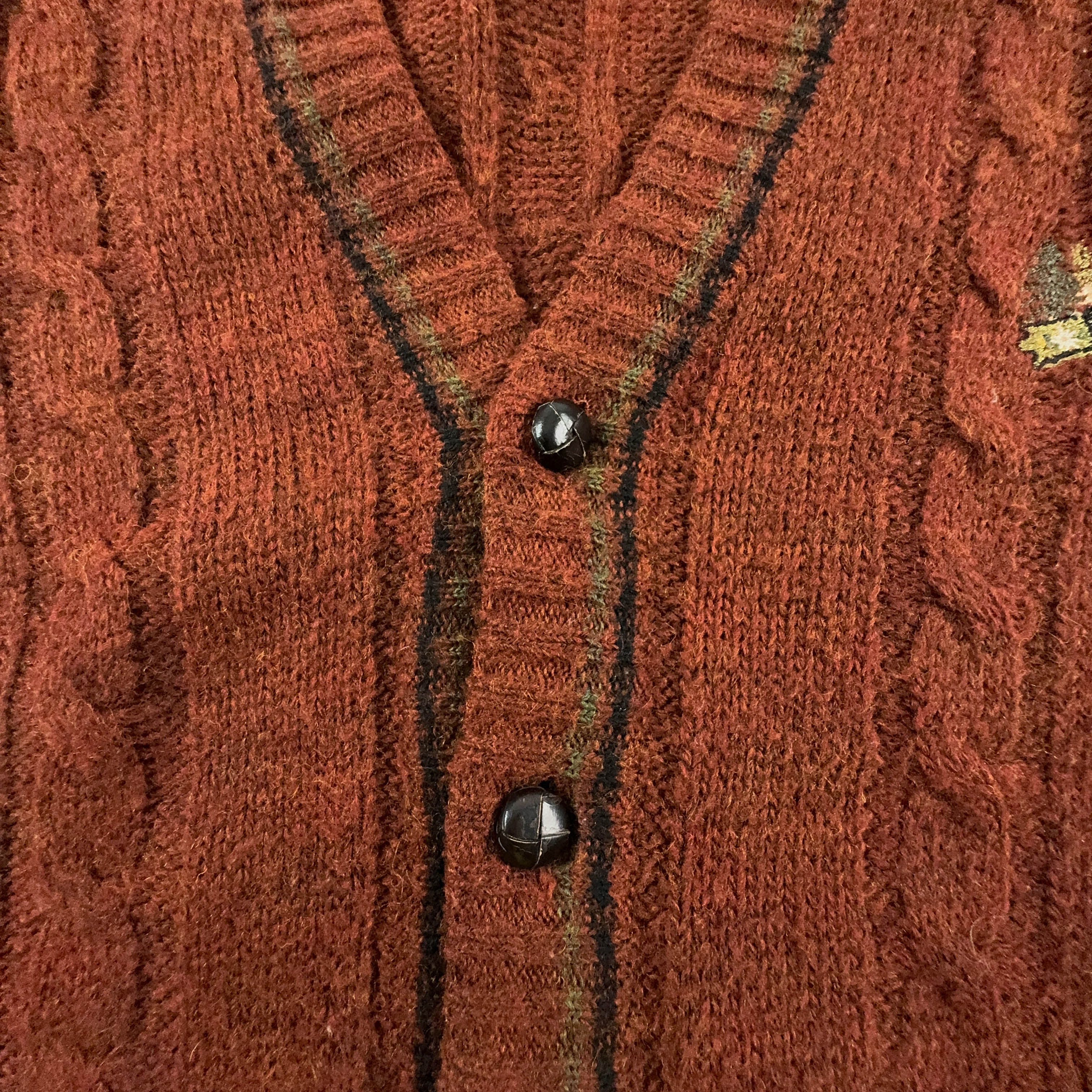 Cardigan Vintage marrone 50% lana intrecciato con ricamo - Taglia 50 uomo