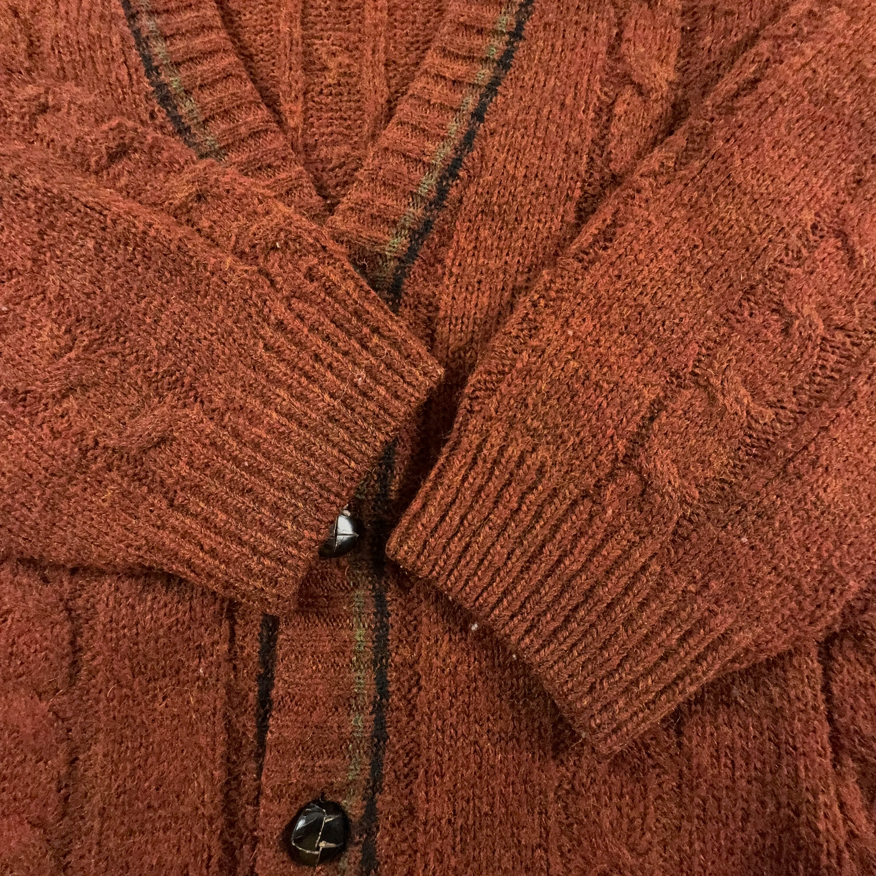 Cardigan Vintage marrone 50% lana intrecciato con ricamo - Taglia 50 uomo