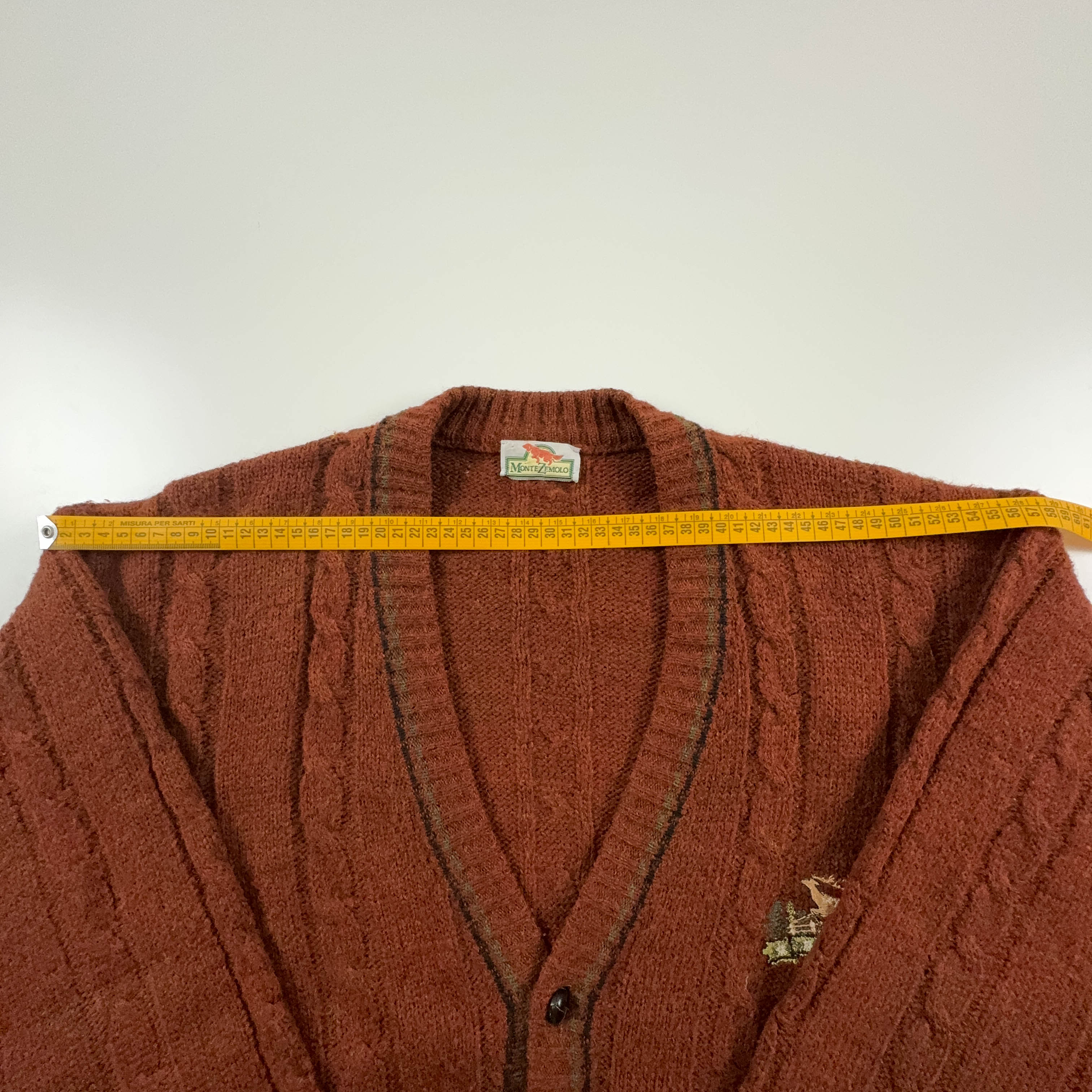 Cardigan Vintage marrone 50% lana intrecciato con ricamo - Taglia 50 uomo