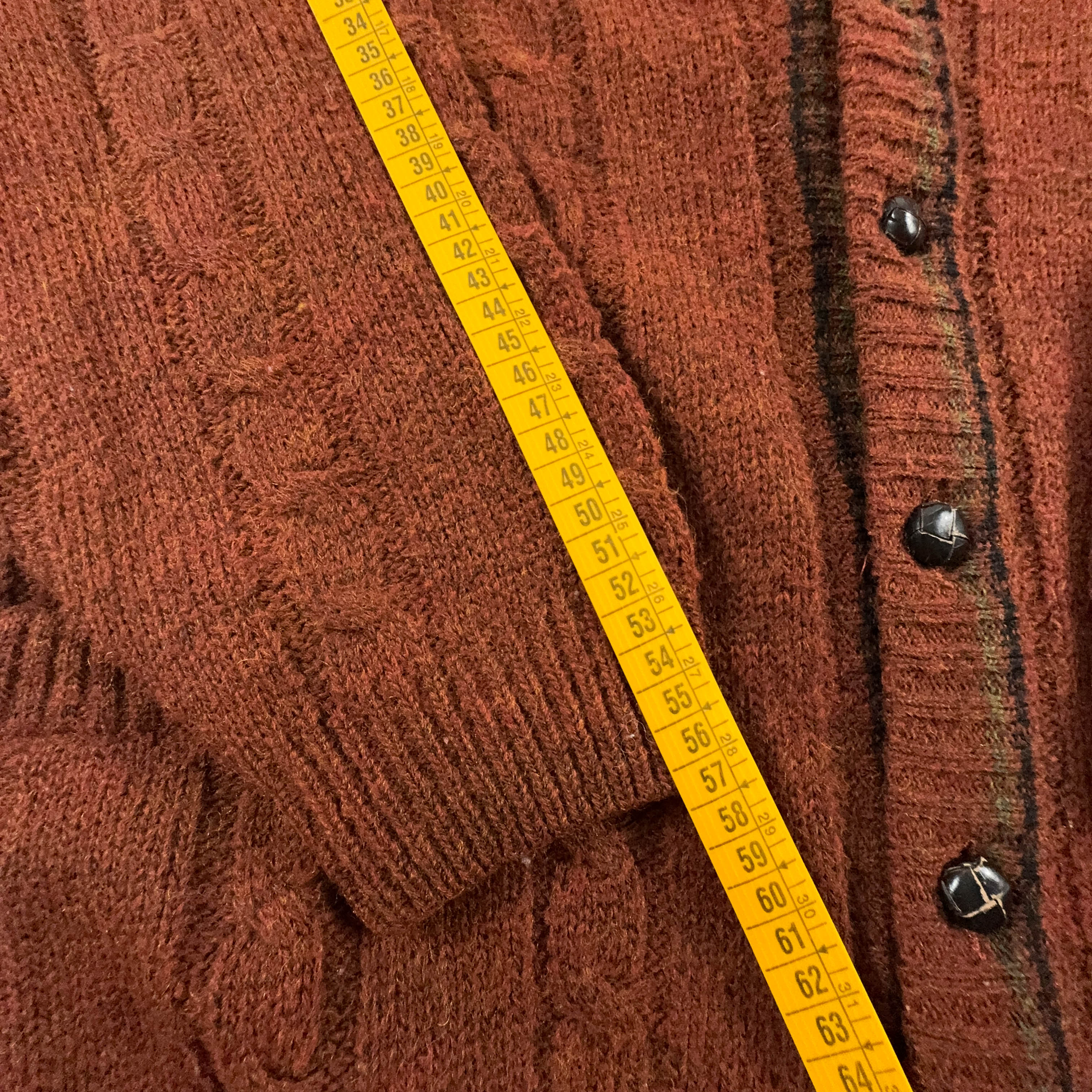 Cardigan Vintage marrone 50% lana intrecciato con ricamo - Taglia 50 uomo