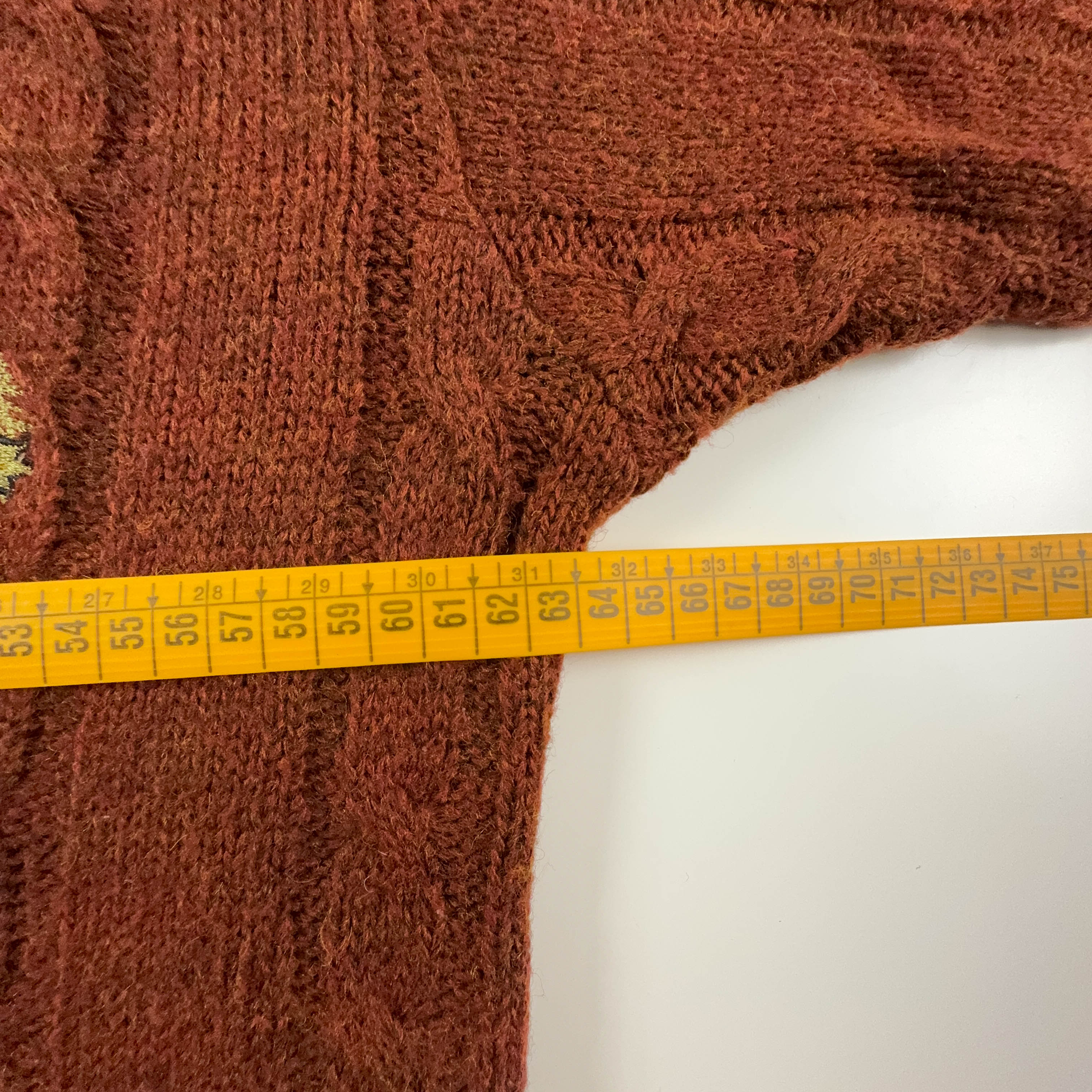 Cardigan Vintage marrone 50% lana intrecciato con ricamo - Taglia 50 uomo