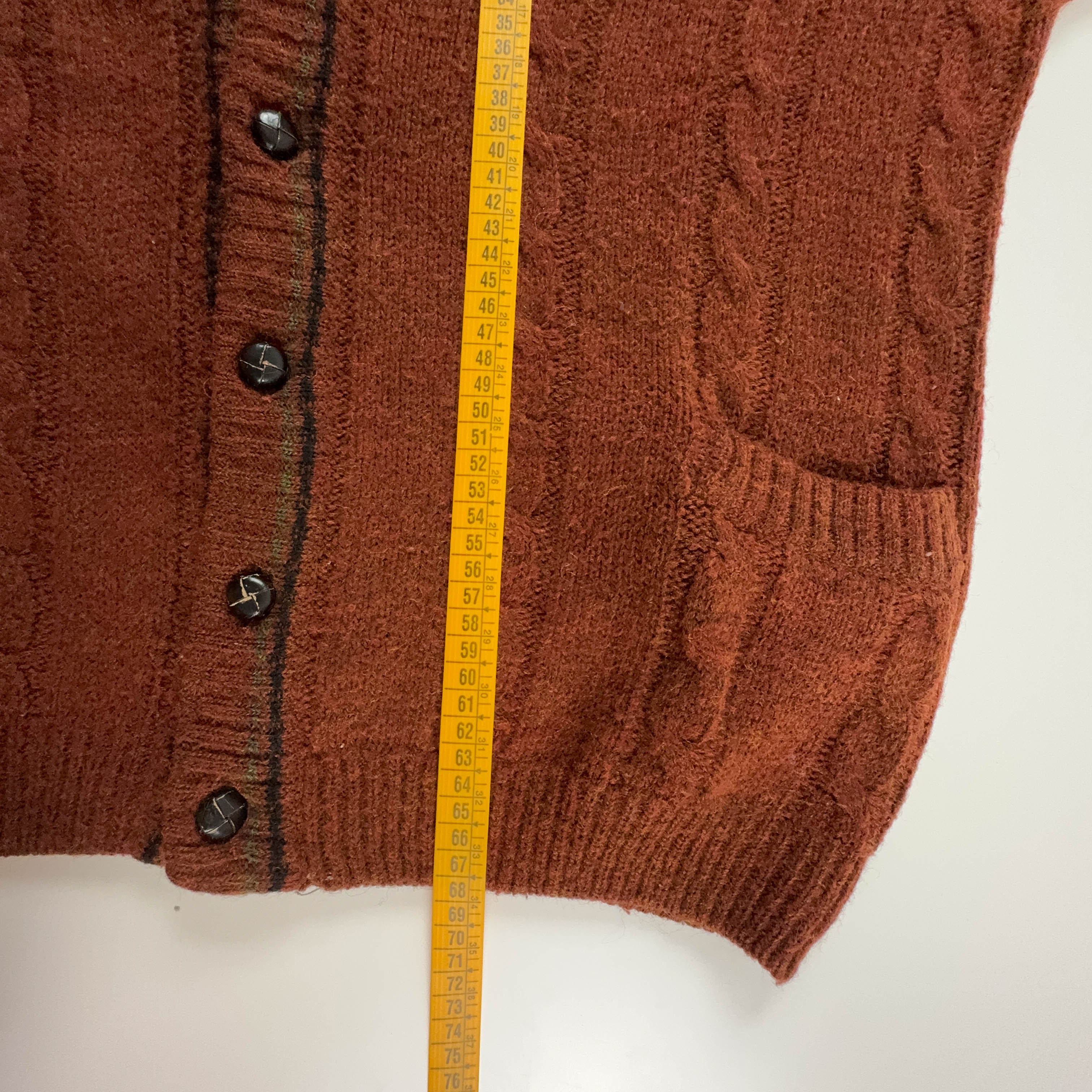 Cardigan Vintage marrone 50% lana intrecciato con ricamo - Taglia 50 uomo