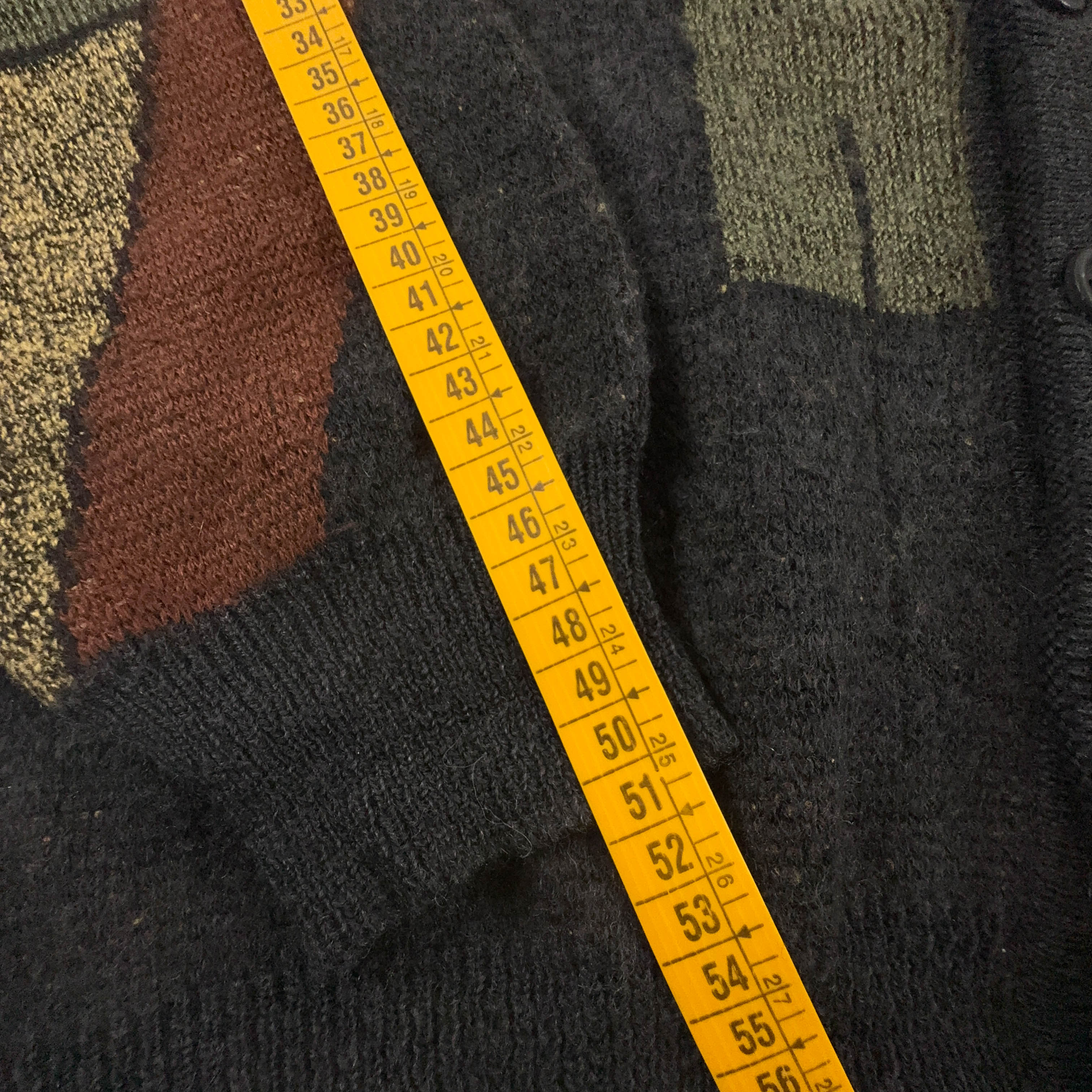 Cardigan Vintage marrone e grigio geometrico 50% lana anni 80 90 - Taglia M/L uomo