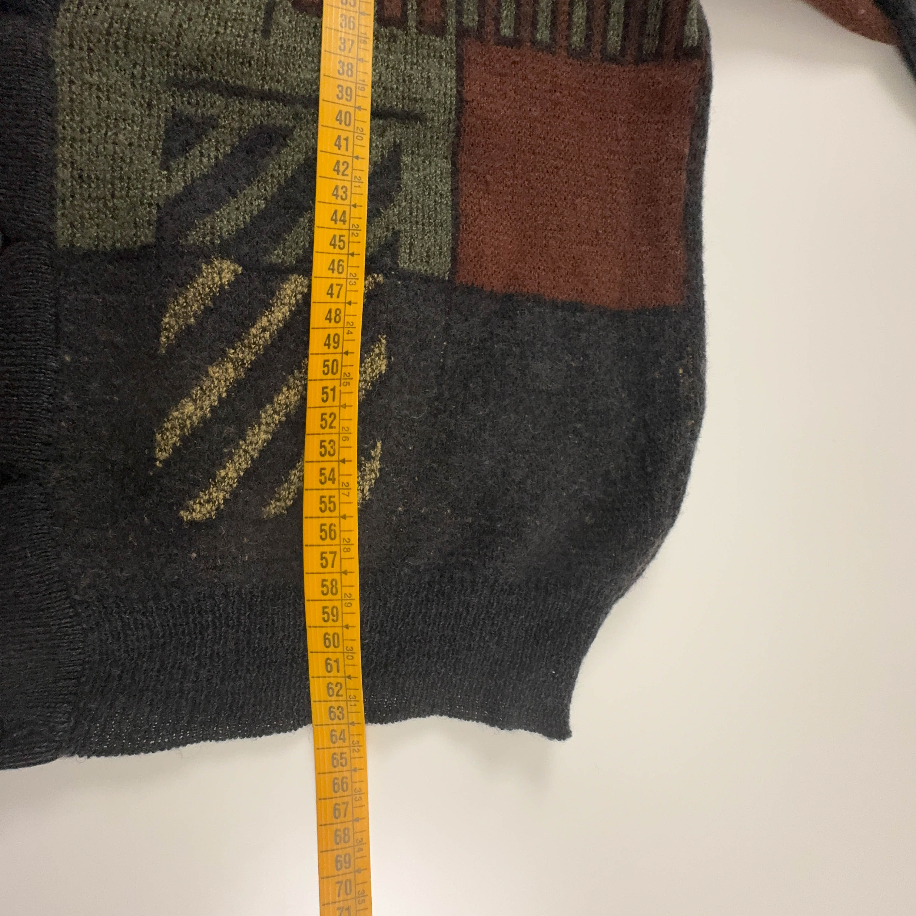 Cardigan Vintage marrone e grigio geometrico 50% lana anni 80 90 - Taglia M/L uomo