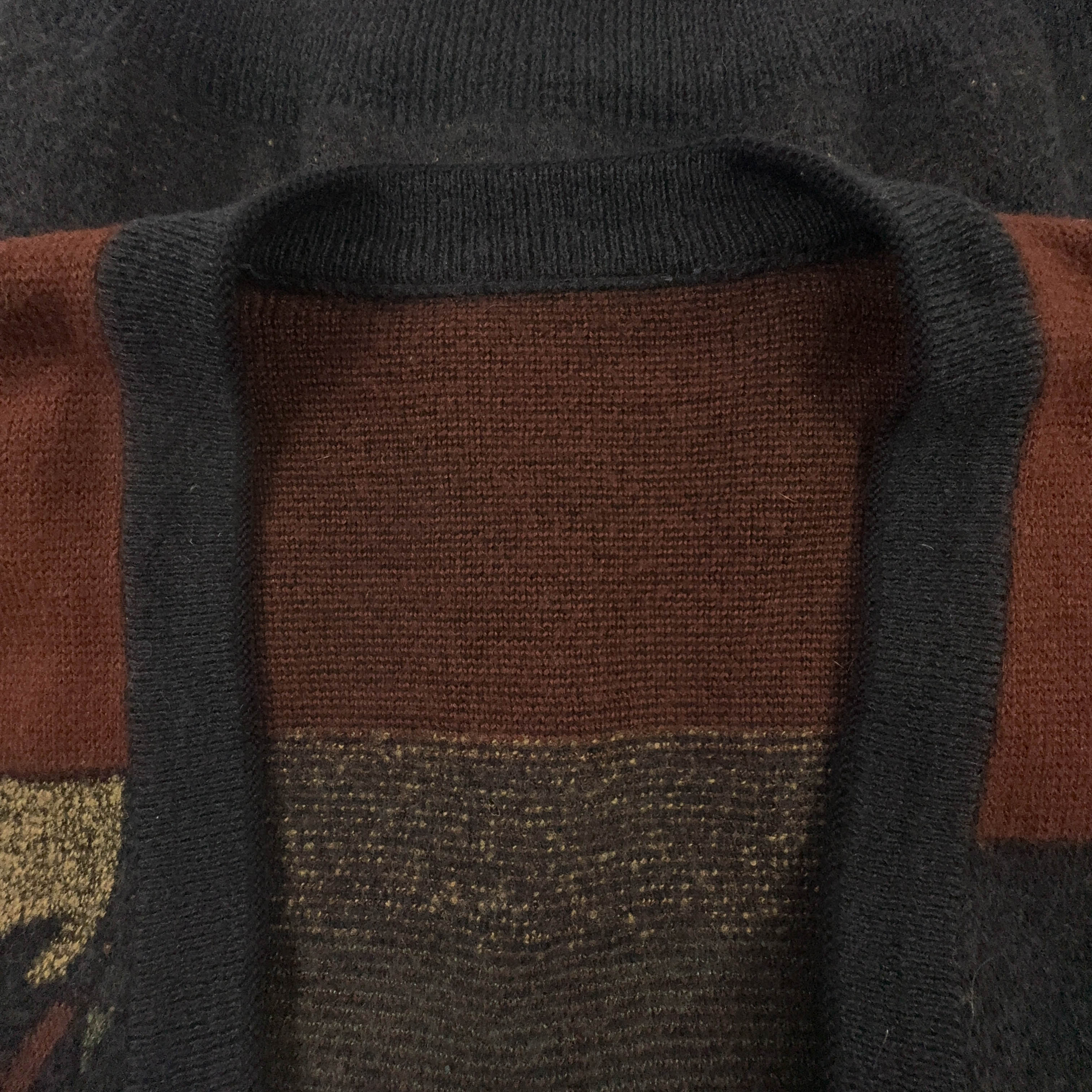 Cardigan Vintage marrone e grigio geometrico 50% lana anni 80 90 - Taglia M/L uomo