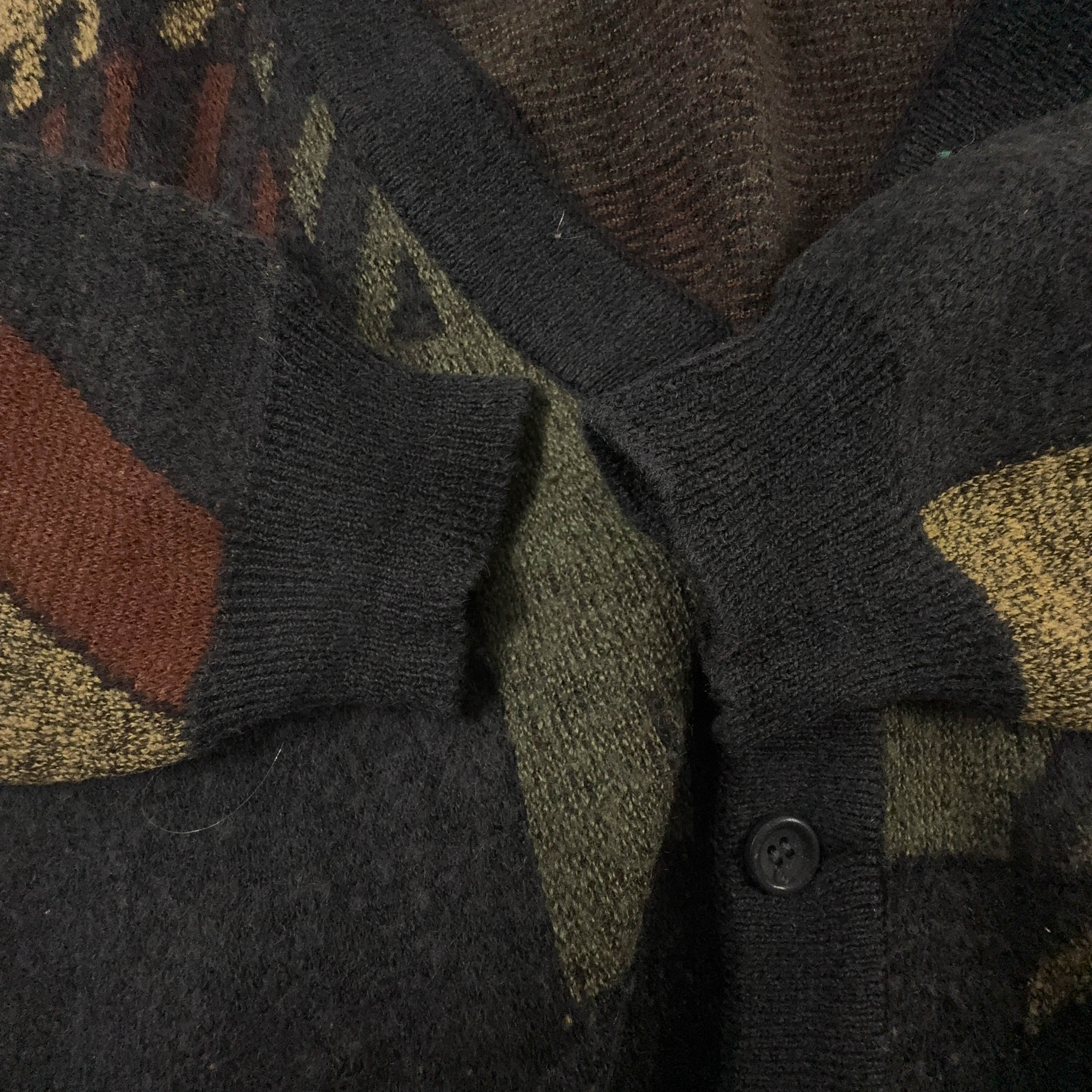 Cardigan Vintage marrone e grigio geometrico 50% lana anni 80 90 - Taglia M/L uomo