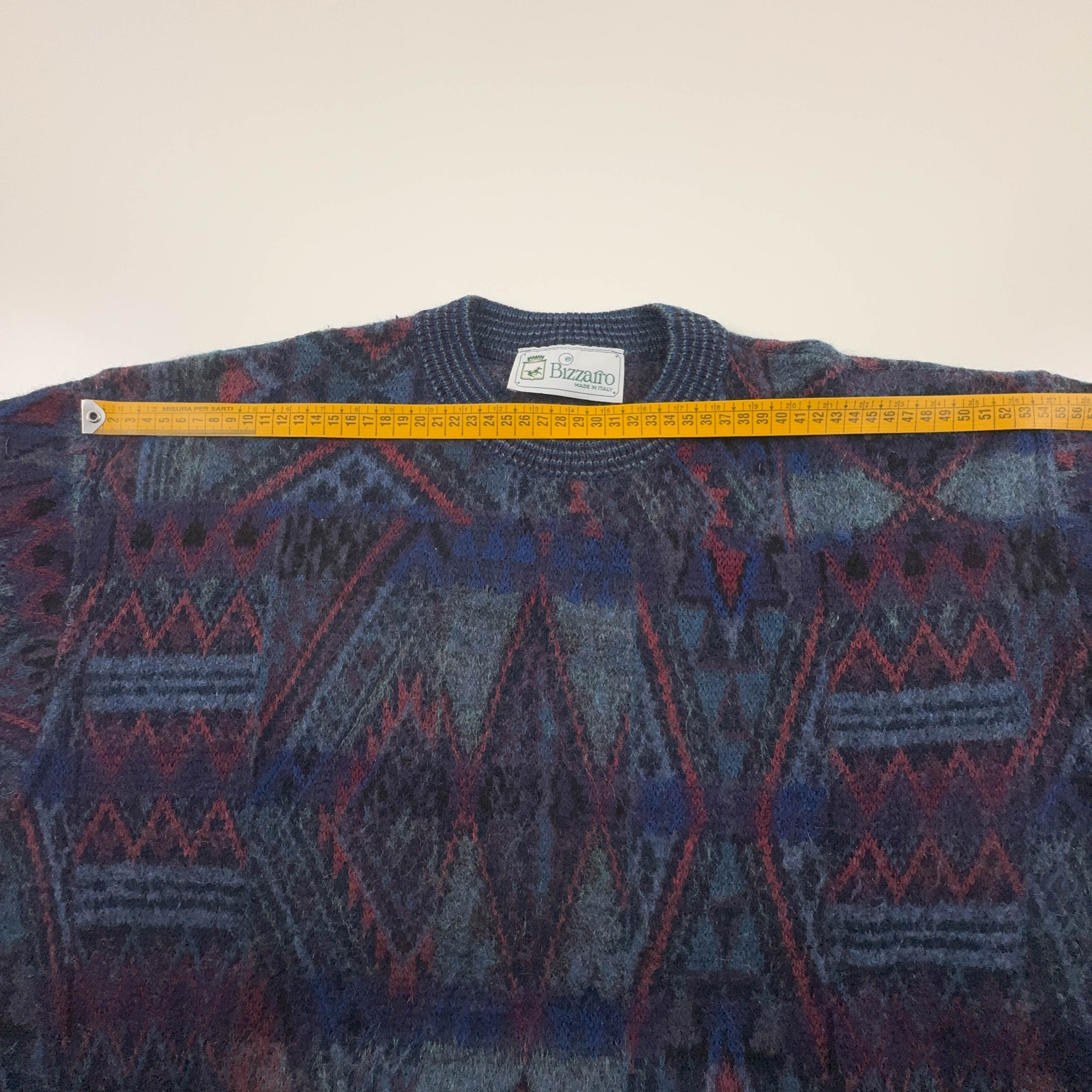 Maglione Vintage blu geometrico 90% lana e mohair anni 80 90 - Taglia M uomo