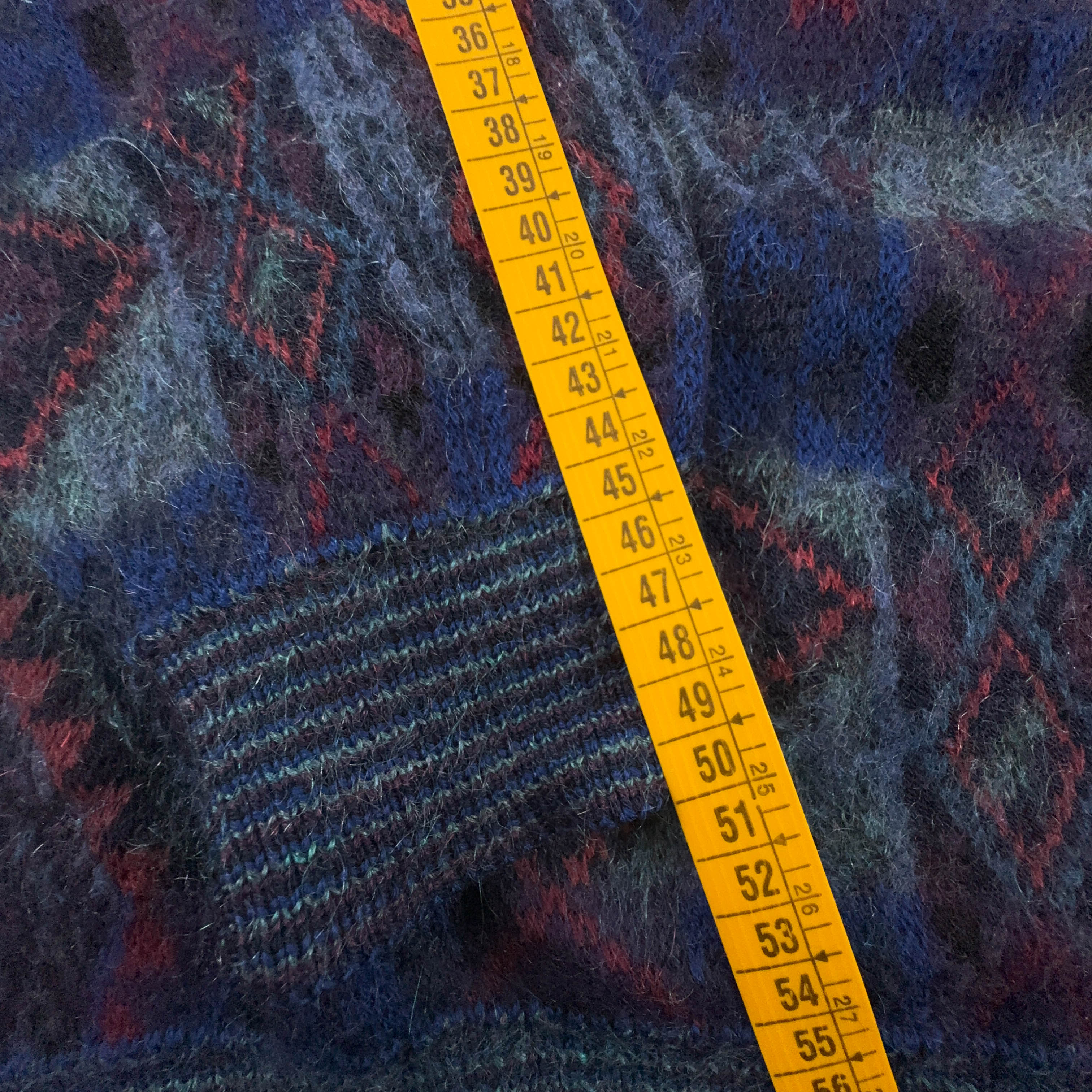 Maglione Vintage blu geometrico 90% lana e mohair anni 80 90 - Taglia M uomo