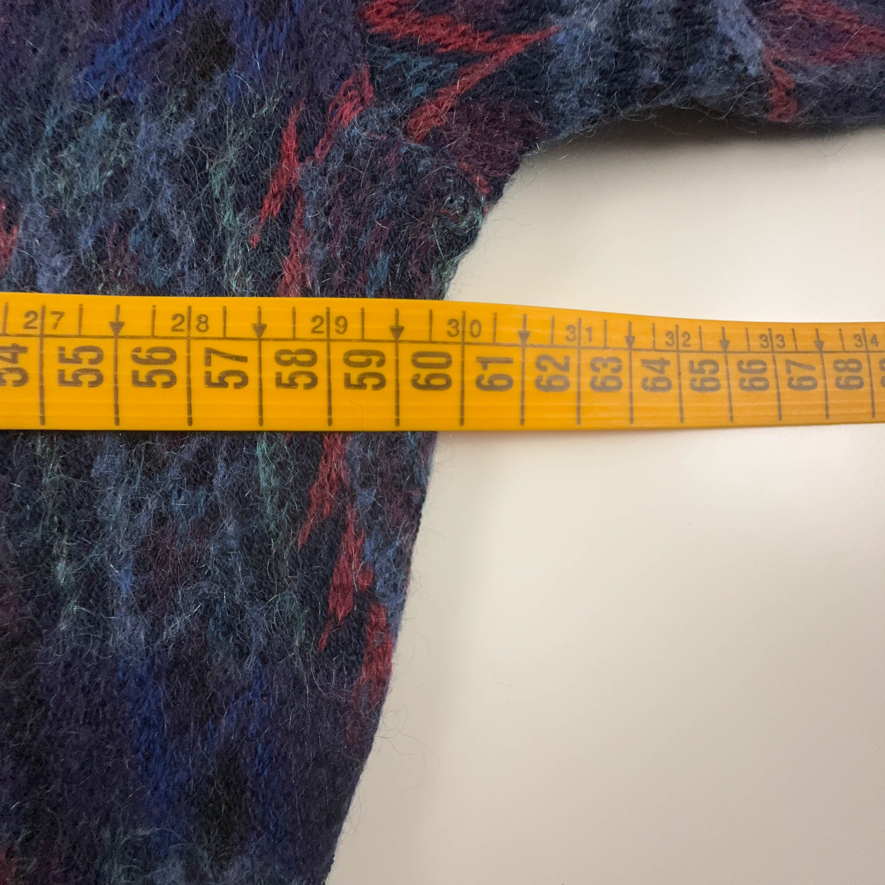 Maglione Vintage blu geometrico 90% lana e mohair anni 80 90 - Taglia M uomo