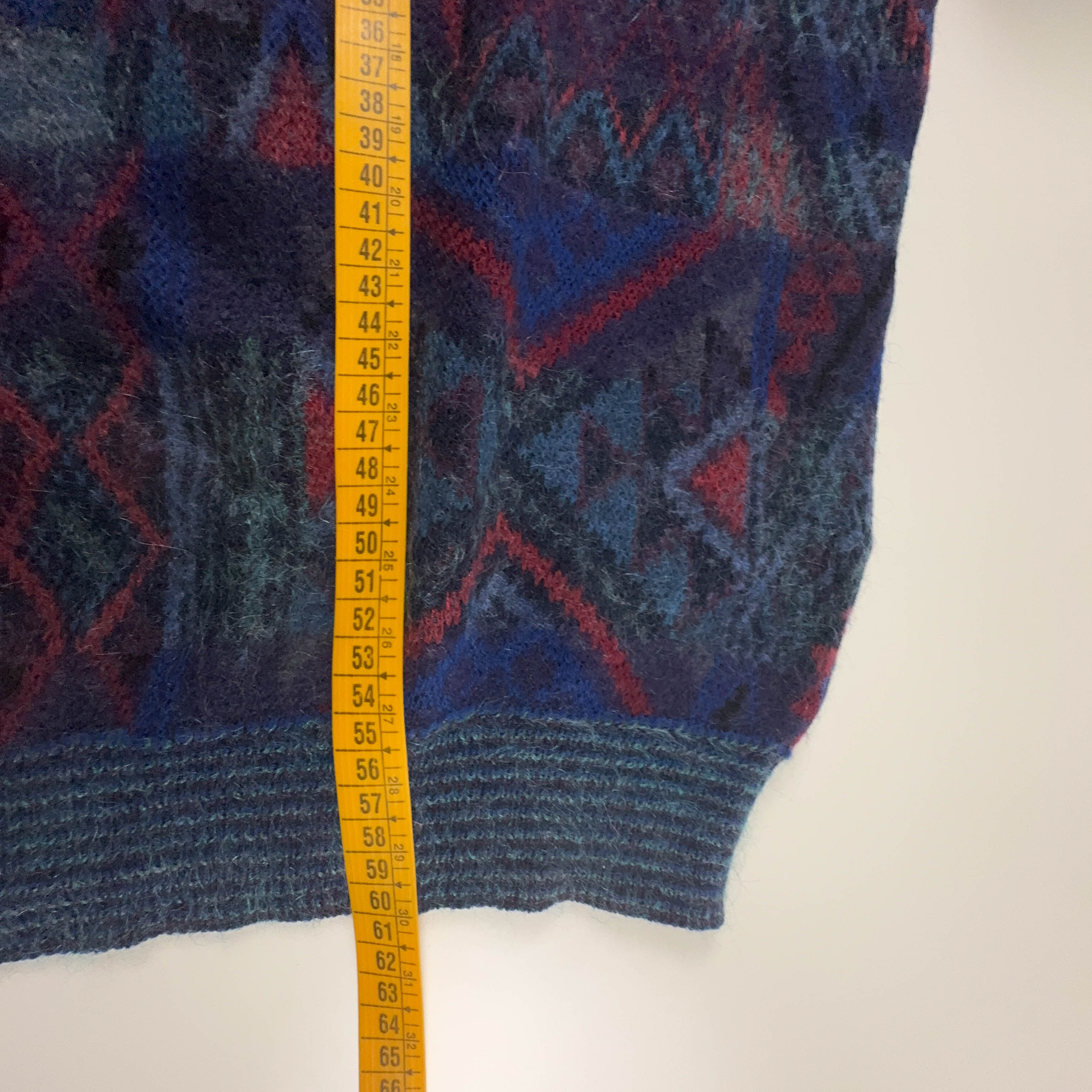 Maglione Vintage blu geometrico 90% lana e mohair anni 80 90 - Taglia M uomo