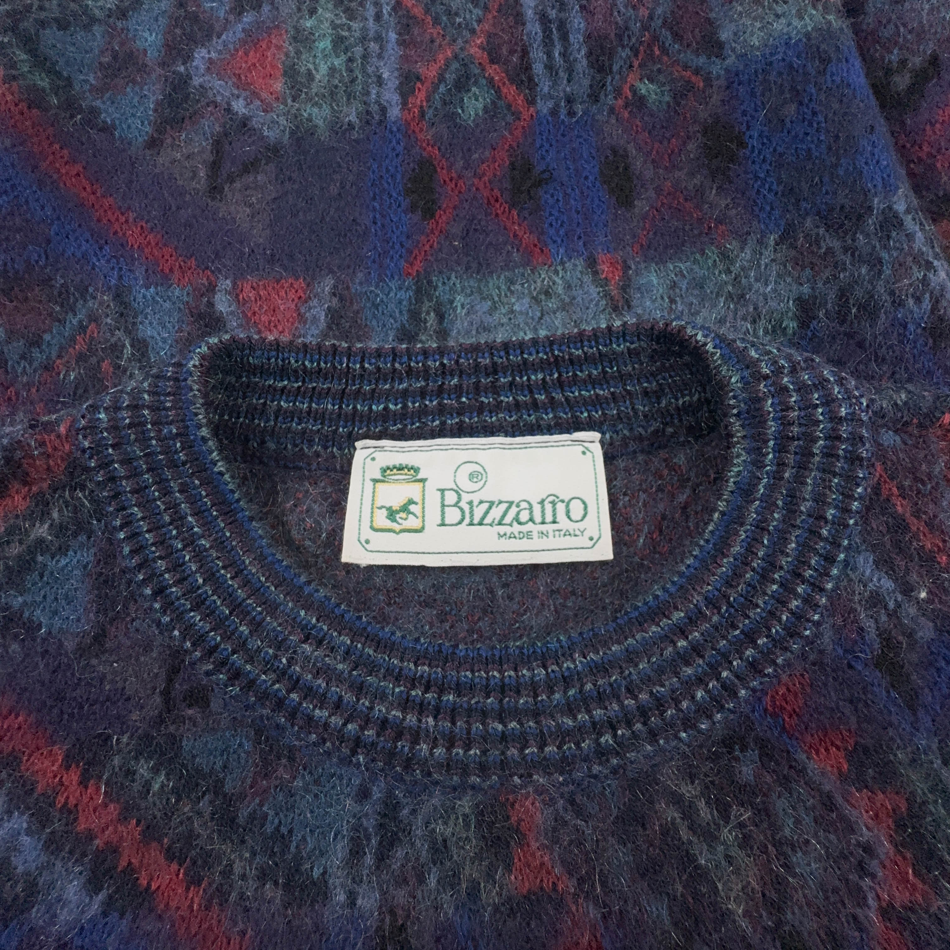 Maglione Vintage blu geometrico 90% lana e mohair anni 80 90 - Taglia M uomo