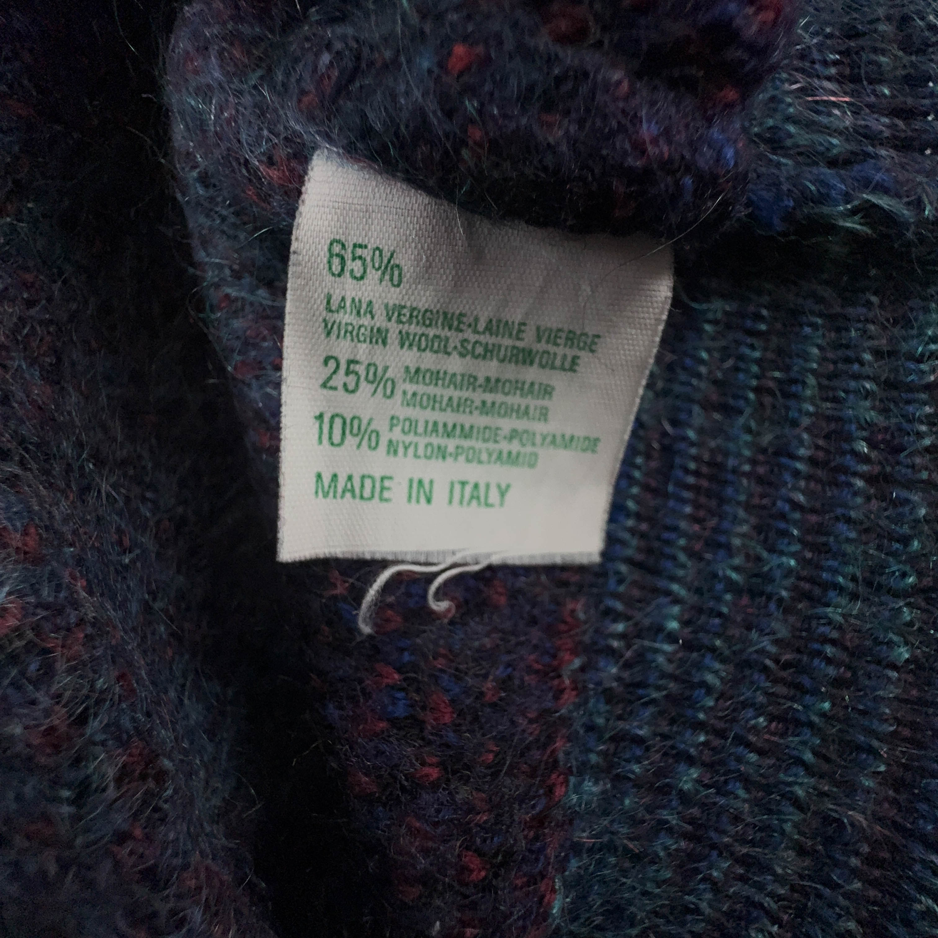 Maglione Vintage blu geometrico 90% lana e mohair anni 80 90 - Taglia M uomo