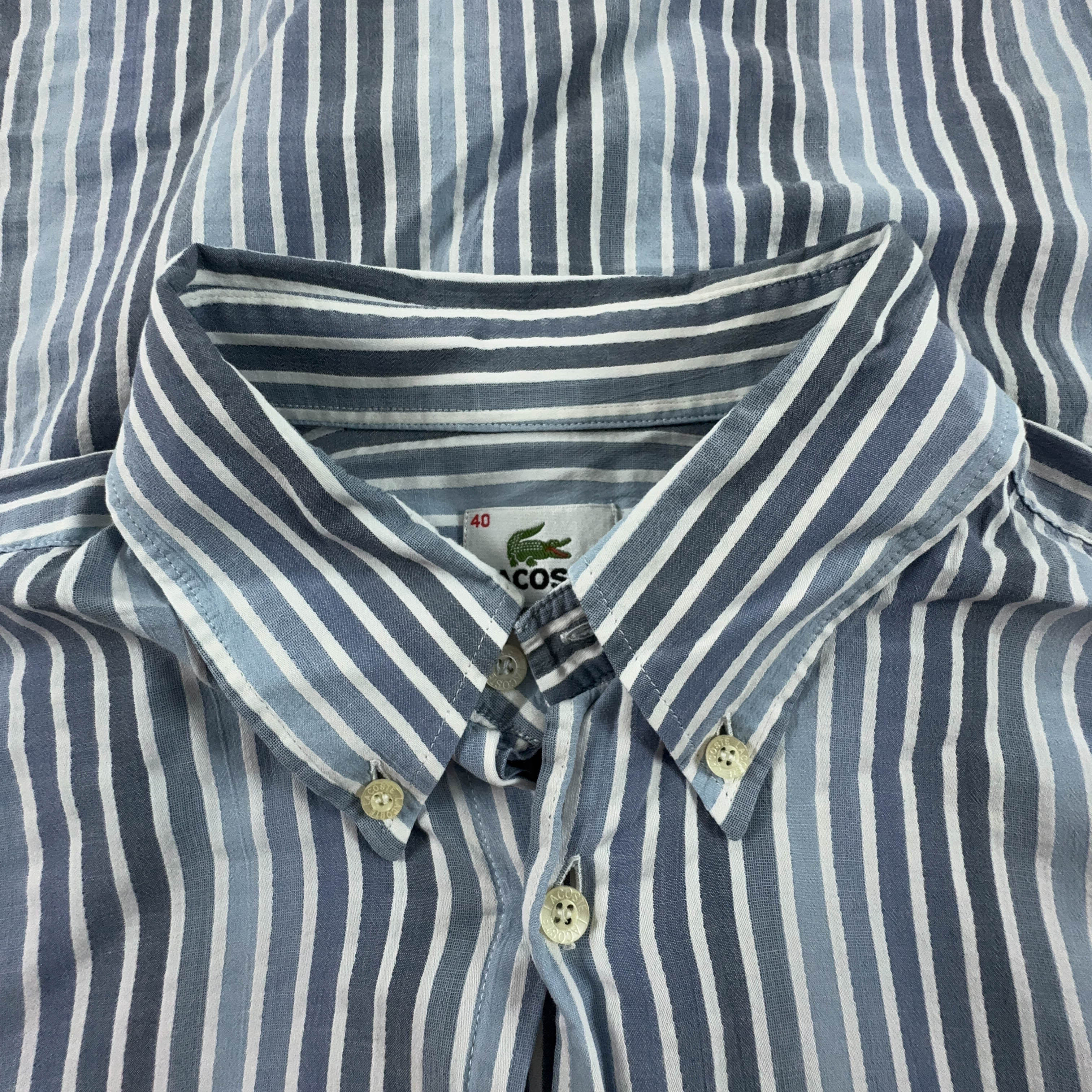 Camicia Lacoste a righe azzurra e bianca - Taglia 40 uomo