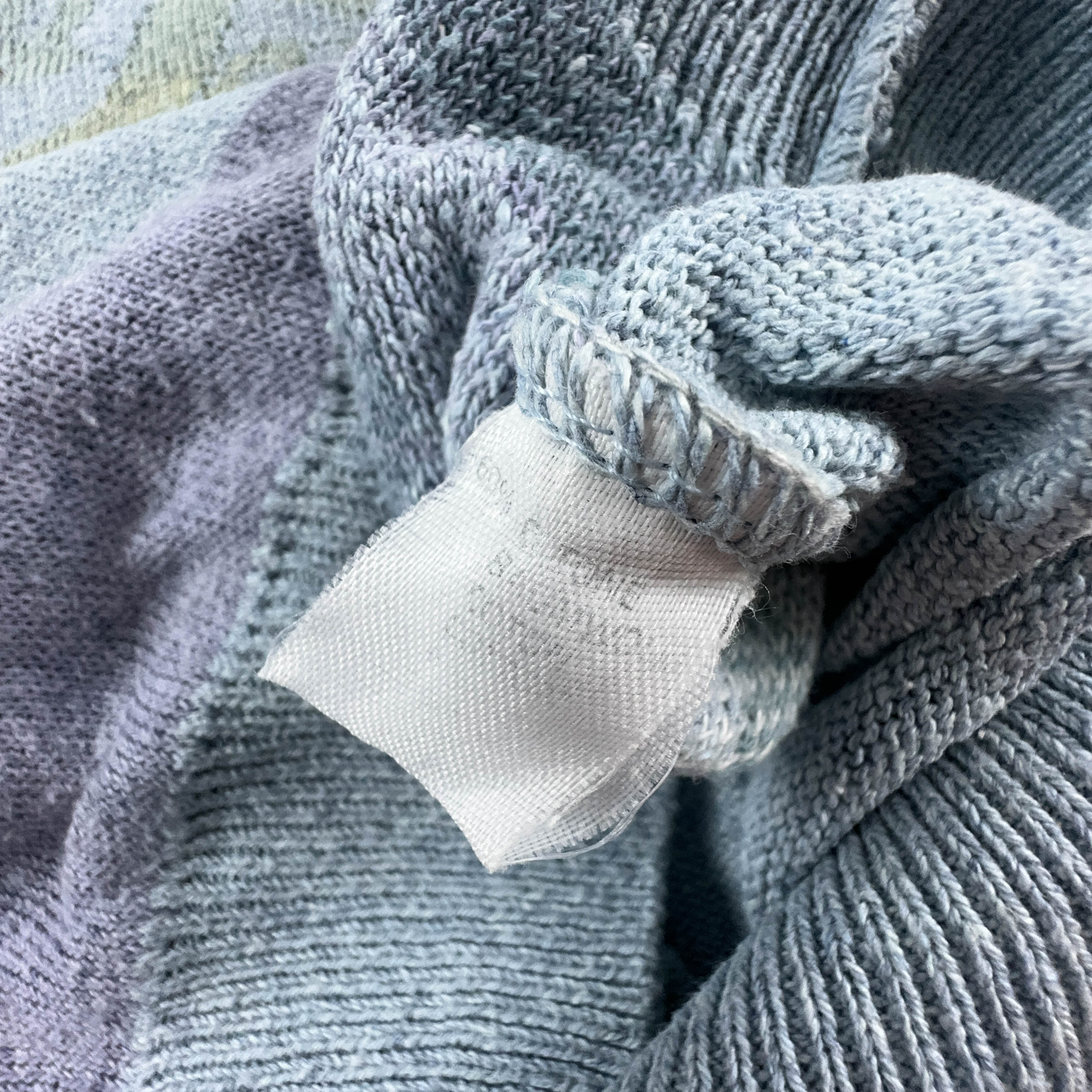 Maglione Vintage azzurro a fantasia con scollo a V in cotone - Taglia S/M uomo