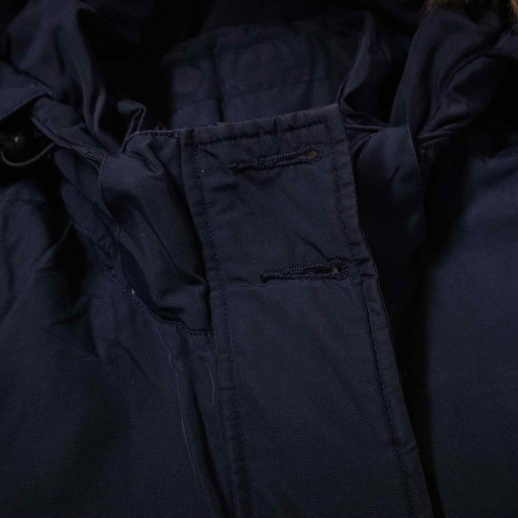 Giubbotto Woolrich blu scuro lungo con zip bottoni e cappuccio - Taglia S donna