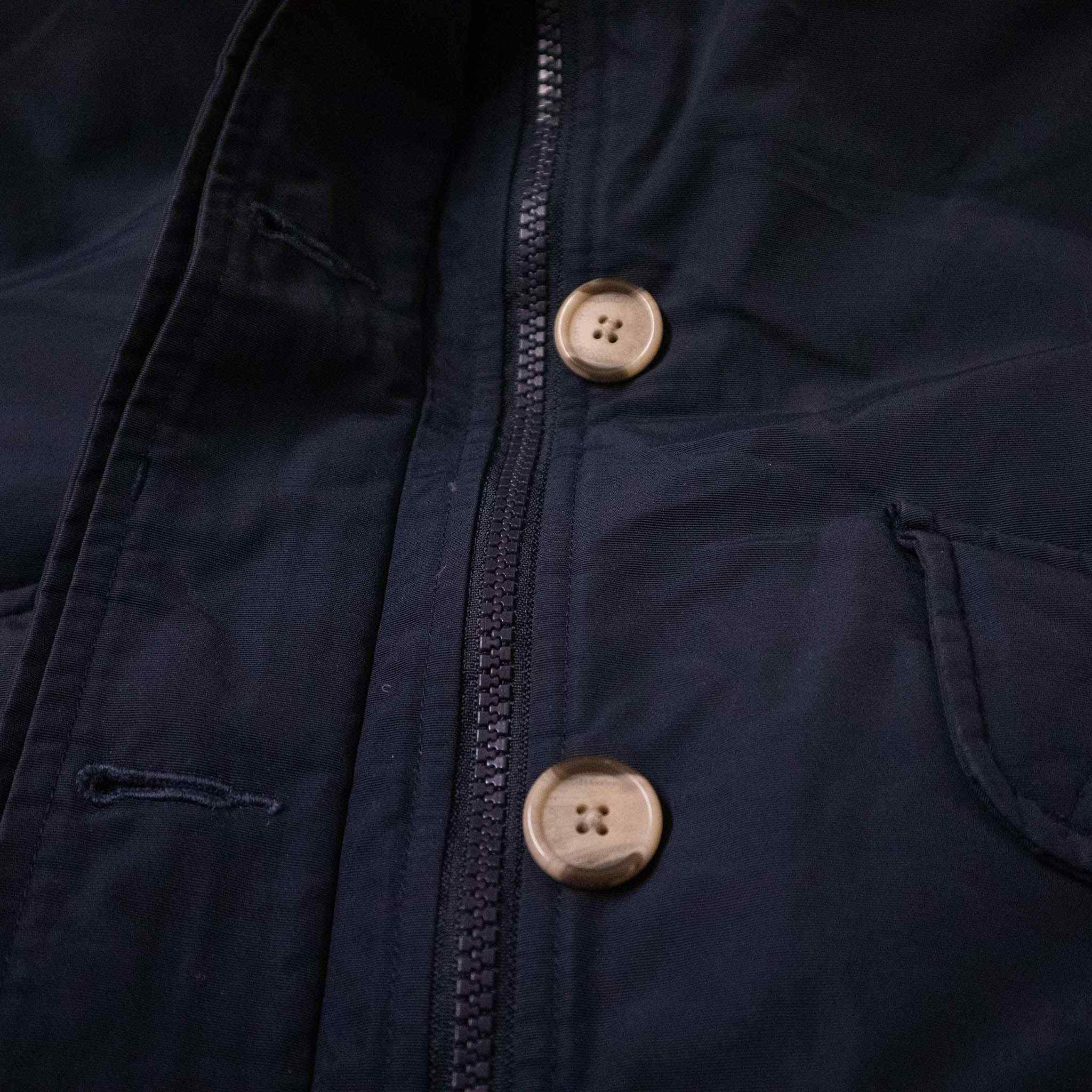 Giubbotto Woolrich blu scuro lungo con zip bottoni e cappuccio - Taglia S donna