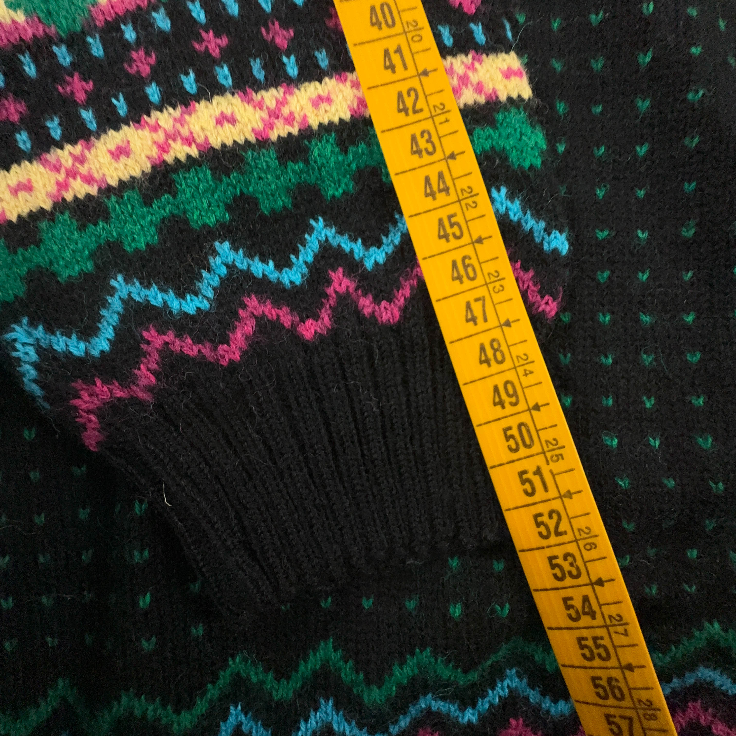 Maglione Vintage nero a pois verdi astratto 50% lana anni 80 90 - Taglia M/L uomo