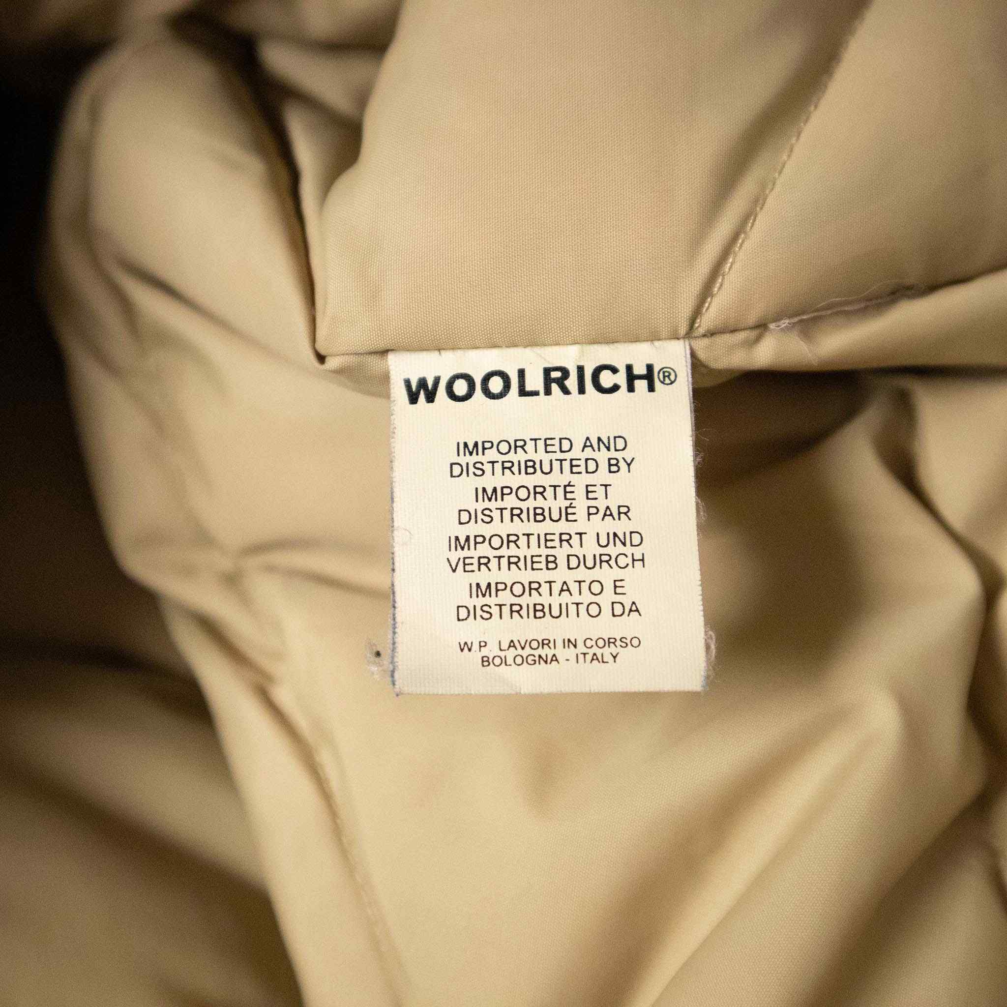 Giubbotto Woolrich blu scuro lungo con zip bottoni e cappuccio - Taglia S donna