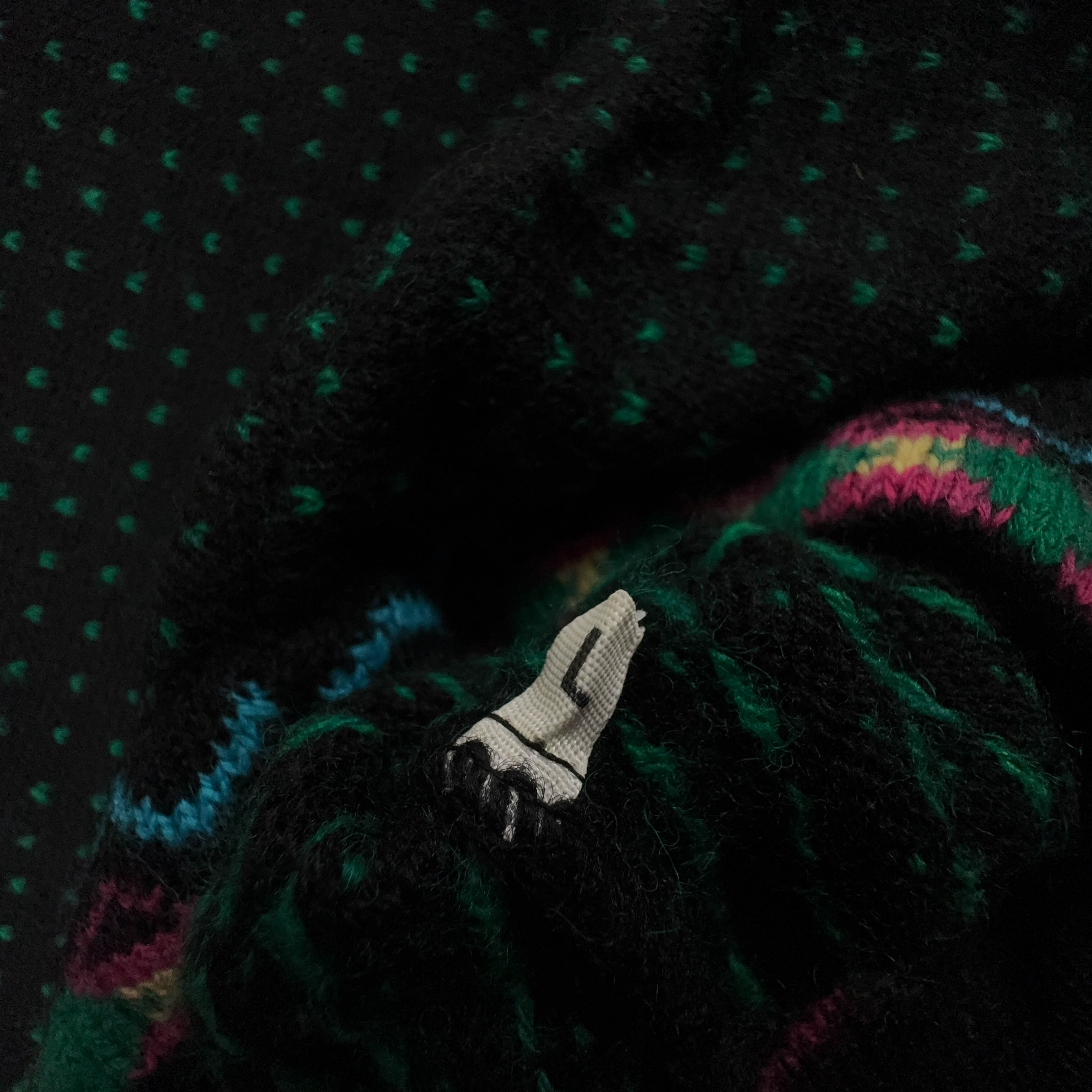 Maglione Vintage nero a pois verdi astratto 50% lana anni 80 90 - Taglia M/L uomo