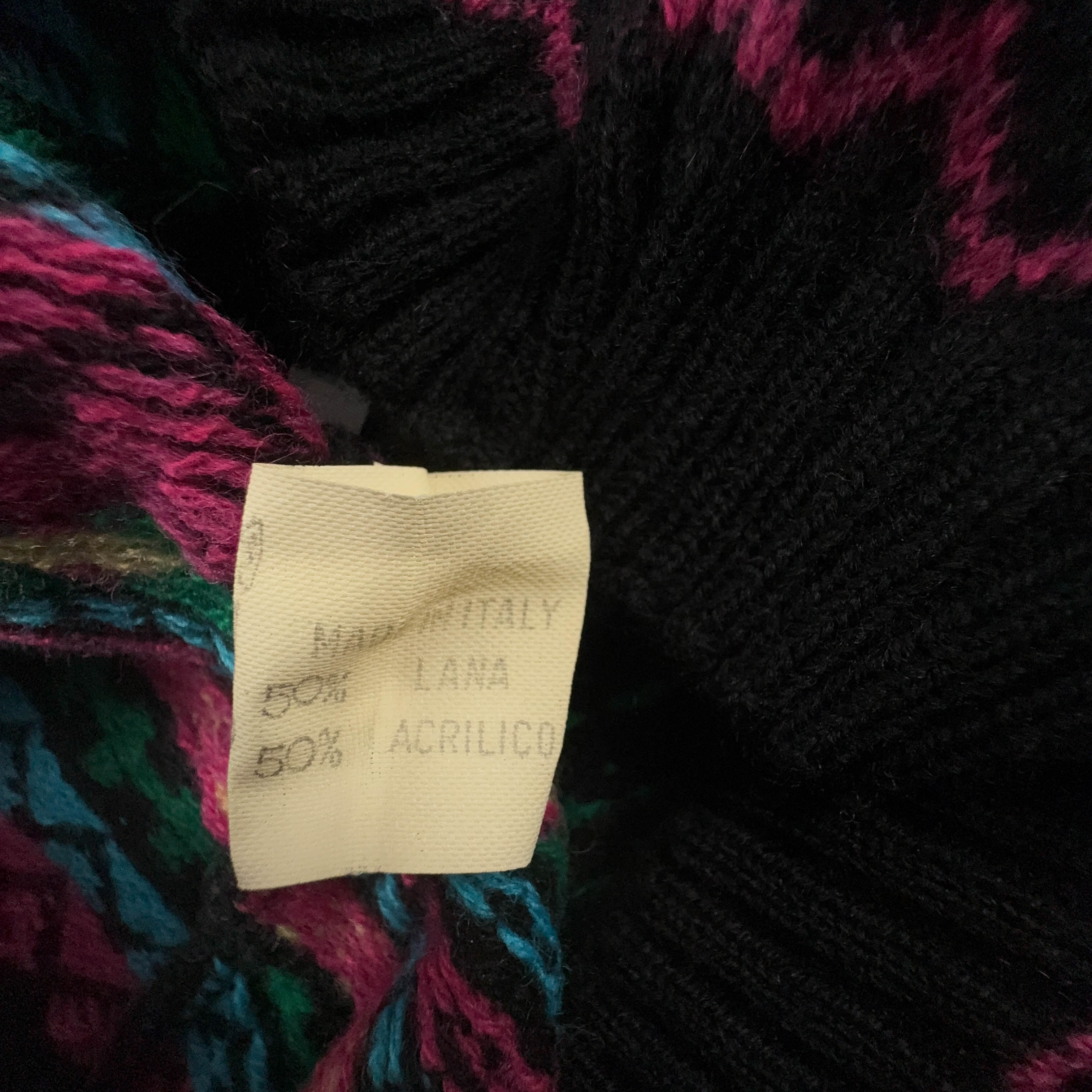 Maglione Vintage nero a pois verdi astratto 50% lana anni 80 90 - Taglia M/L uomo